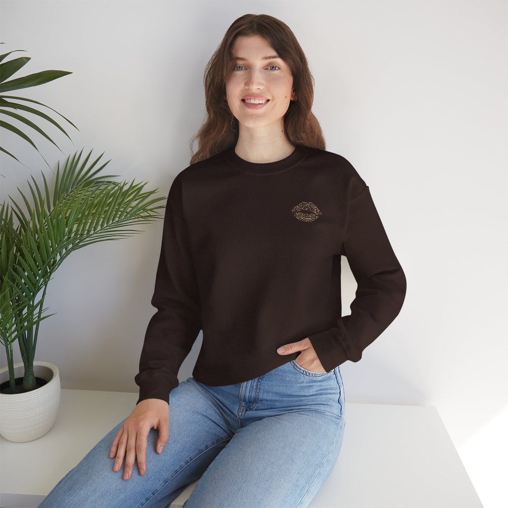 Kiss Graphic Sweatshirt — "I Have a Heart But This Mouth" Lip Print Crewneck