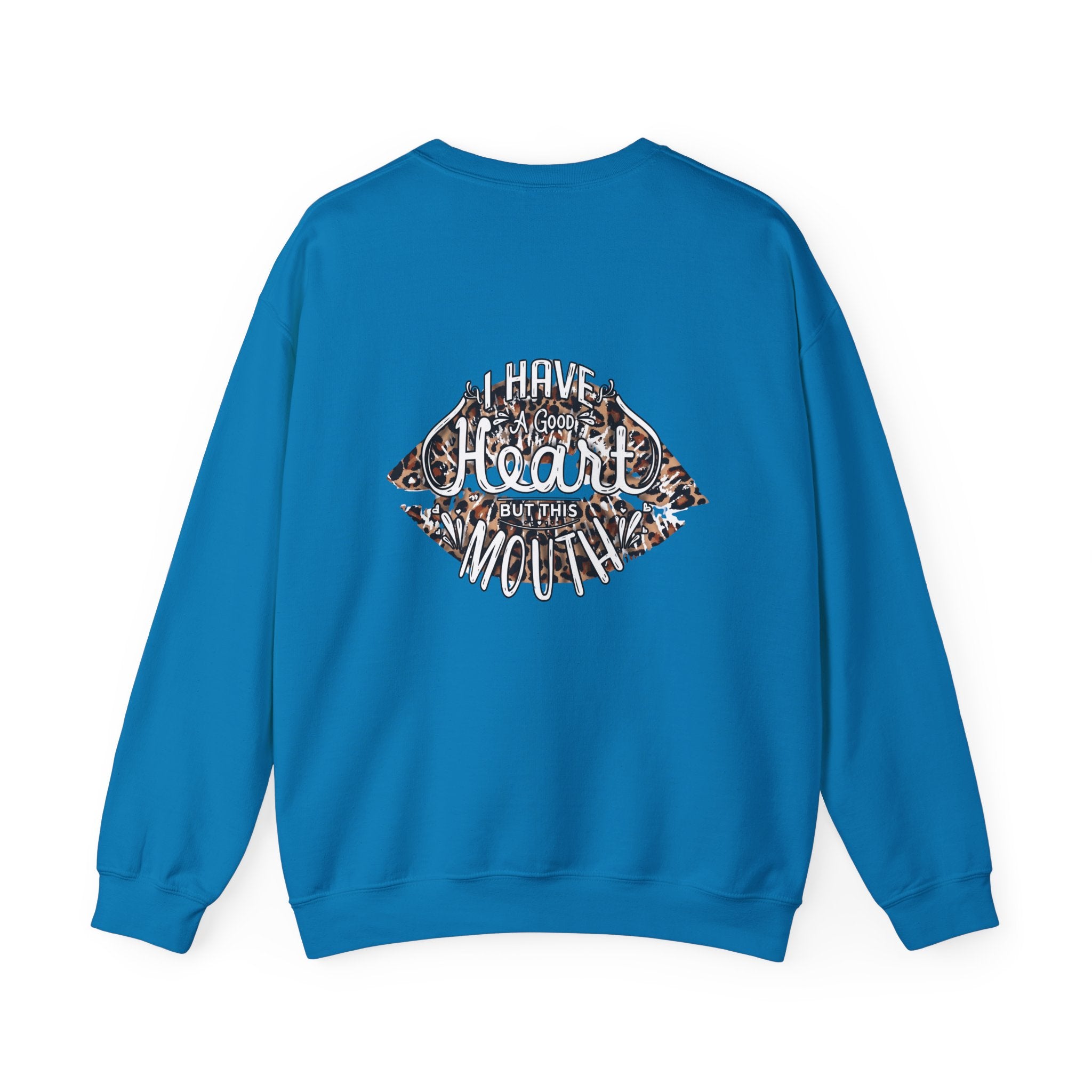 Kiss Graphic Sweatshirt — "I Have a Heart But This Mouth" Lip Print Crewneck