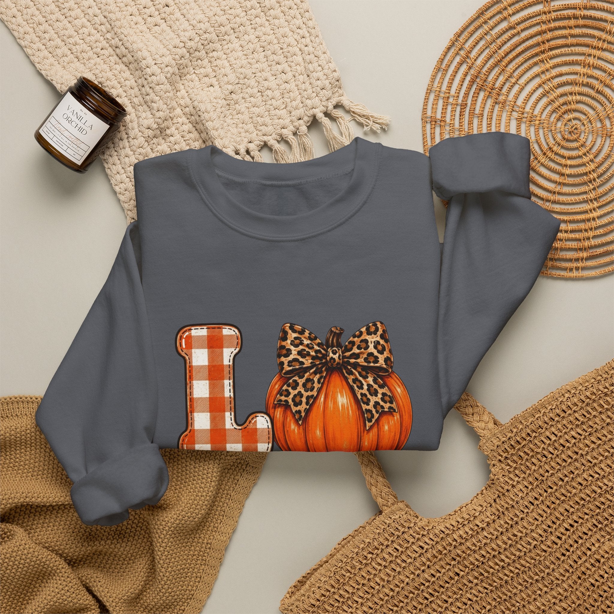 Pumpkin Love Crewneck Sweatshirt — Leopard & Plaid Fall Pullover