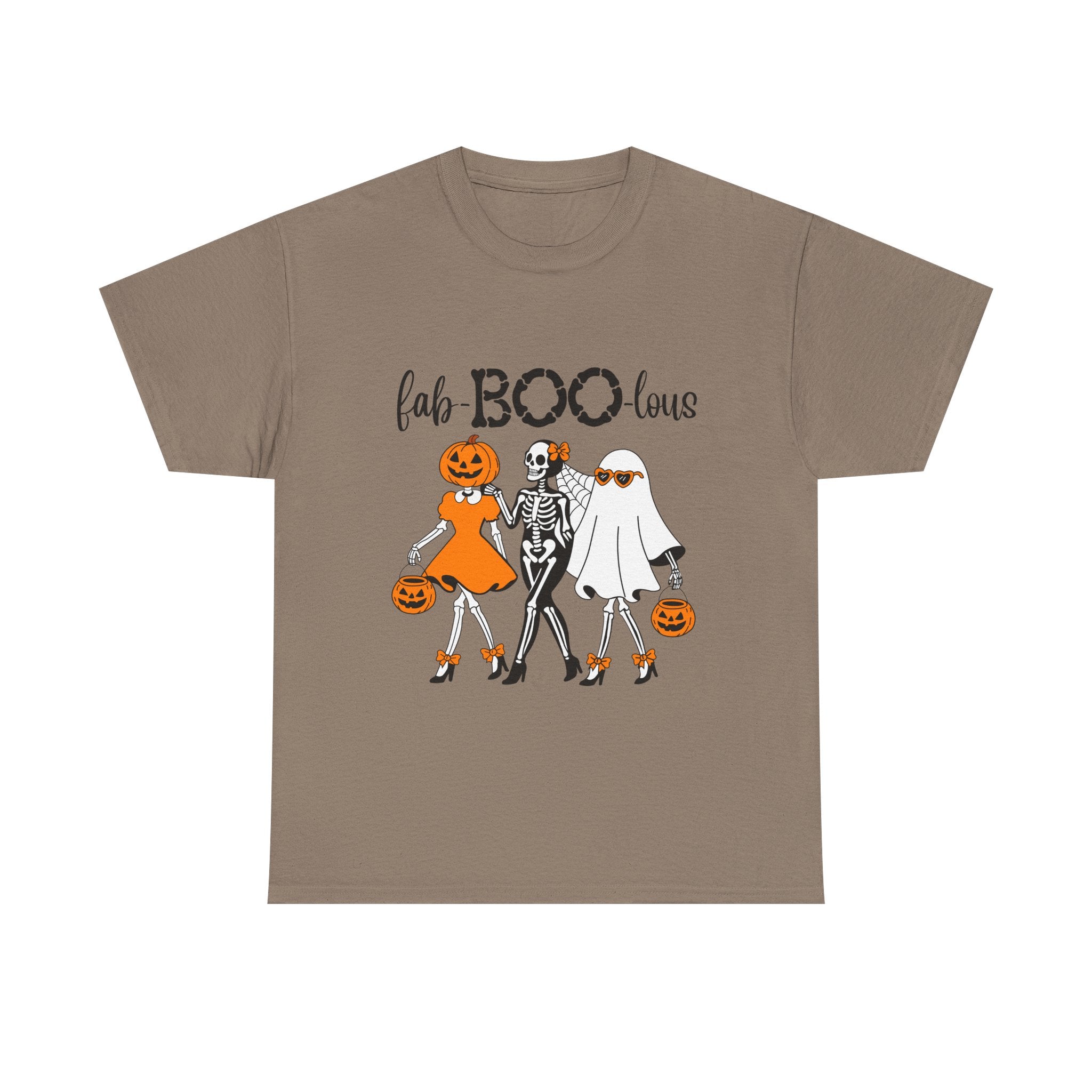 Fab-BOO-lous Halloween Tee — Cute Skeleton, Pumpkin & Ghost Trio Shirt