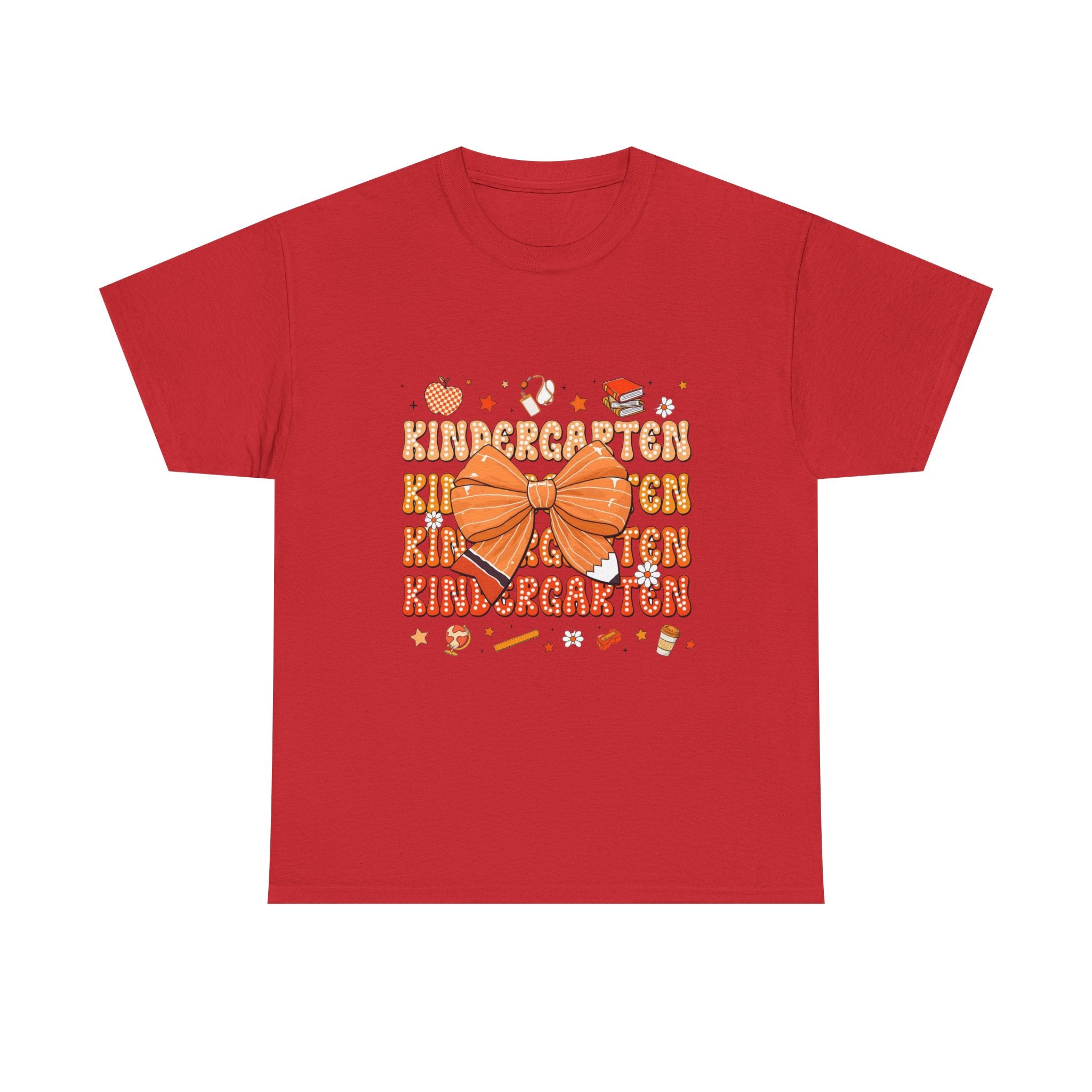 Kindergarten Teacher Bow T-Shirt – Cute Back-to-School Shirt with Orange Bow