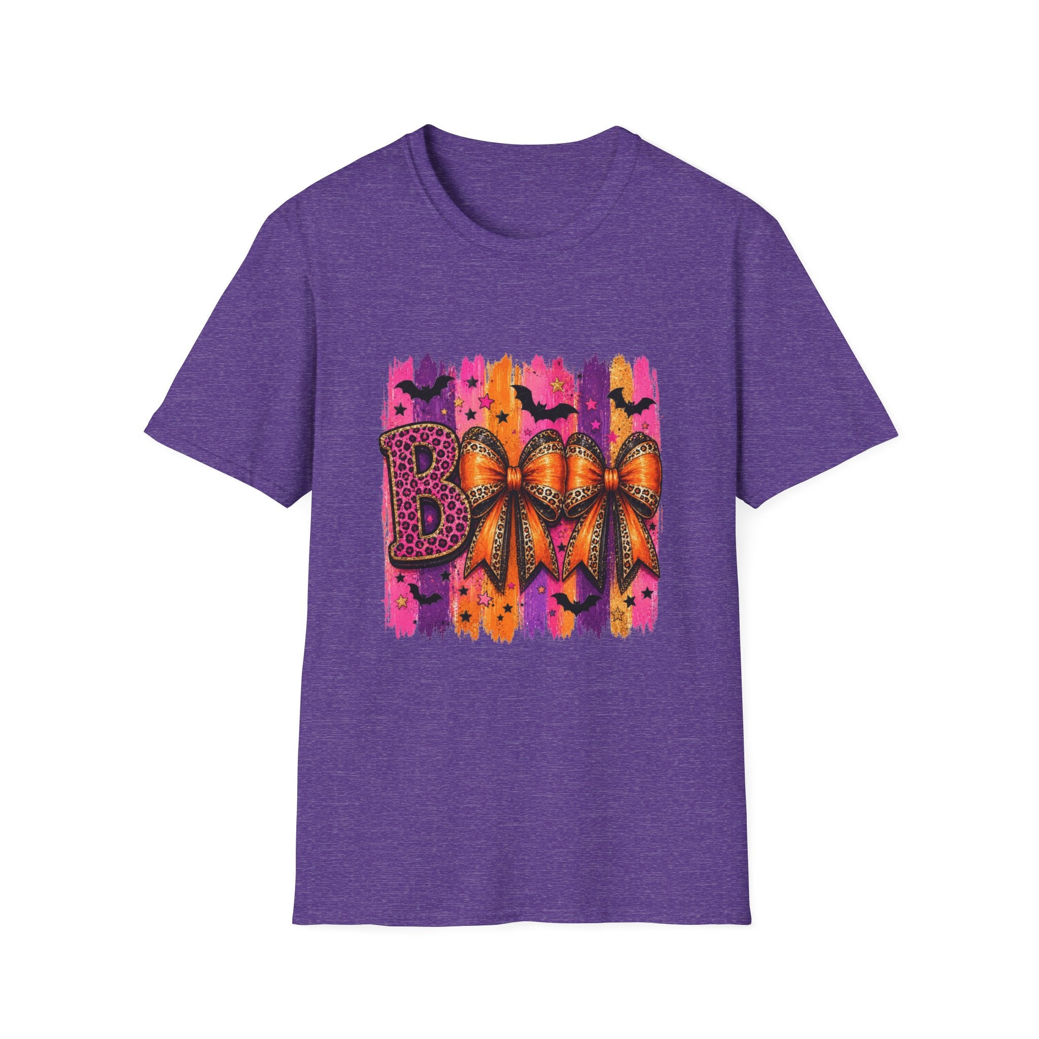 Halloween Bow T-Shirt — 'Boo' Graphic with Leopard & Bat Design