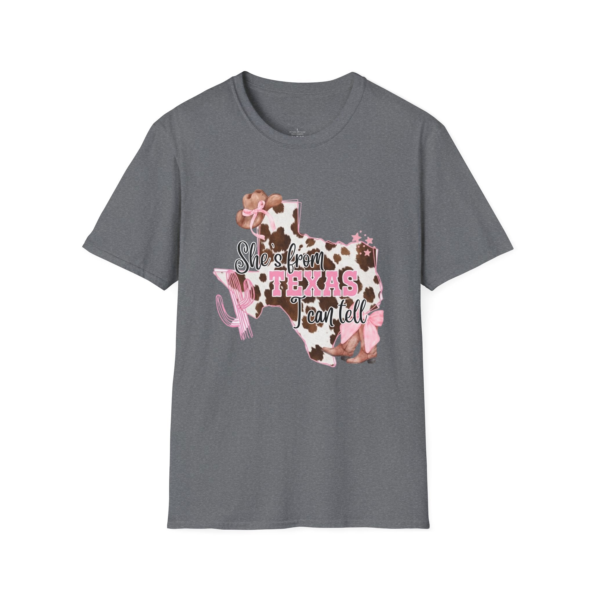She’s From Texas Cowhide State T-Shirt — Pink Floral Lone Star Tee