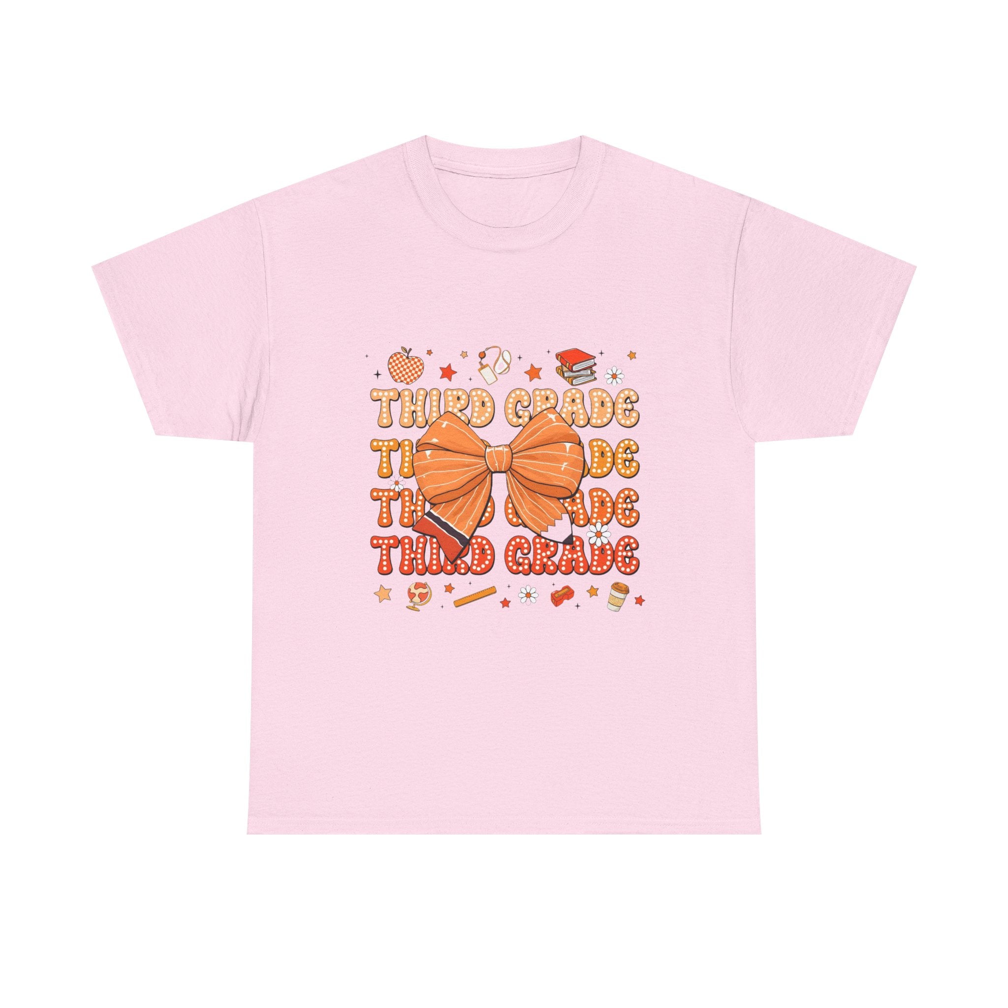 Third Grade Teacher Bow T‑Shirt — Cute Orange Back-to-School Tee