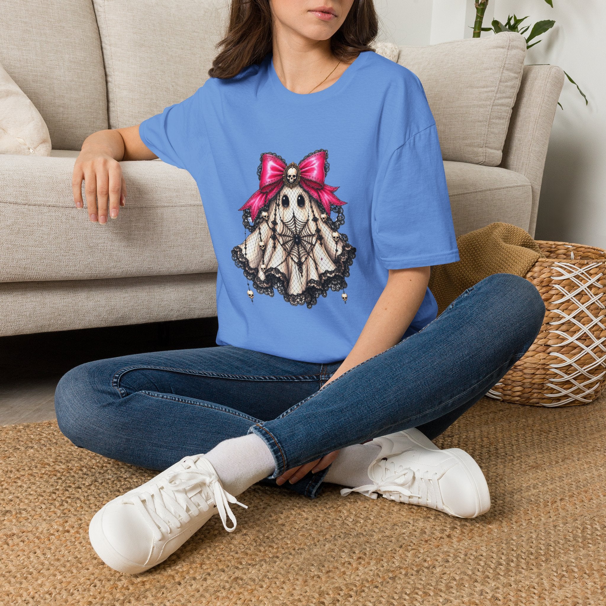 Skull Lace Bow T-Shirt — Gothic Cute Skeleton Graphic Tee