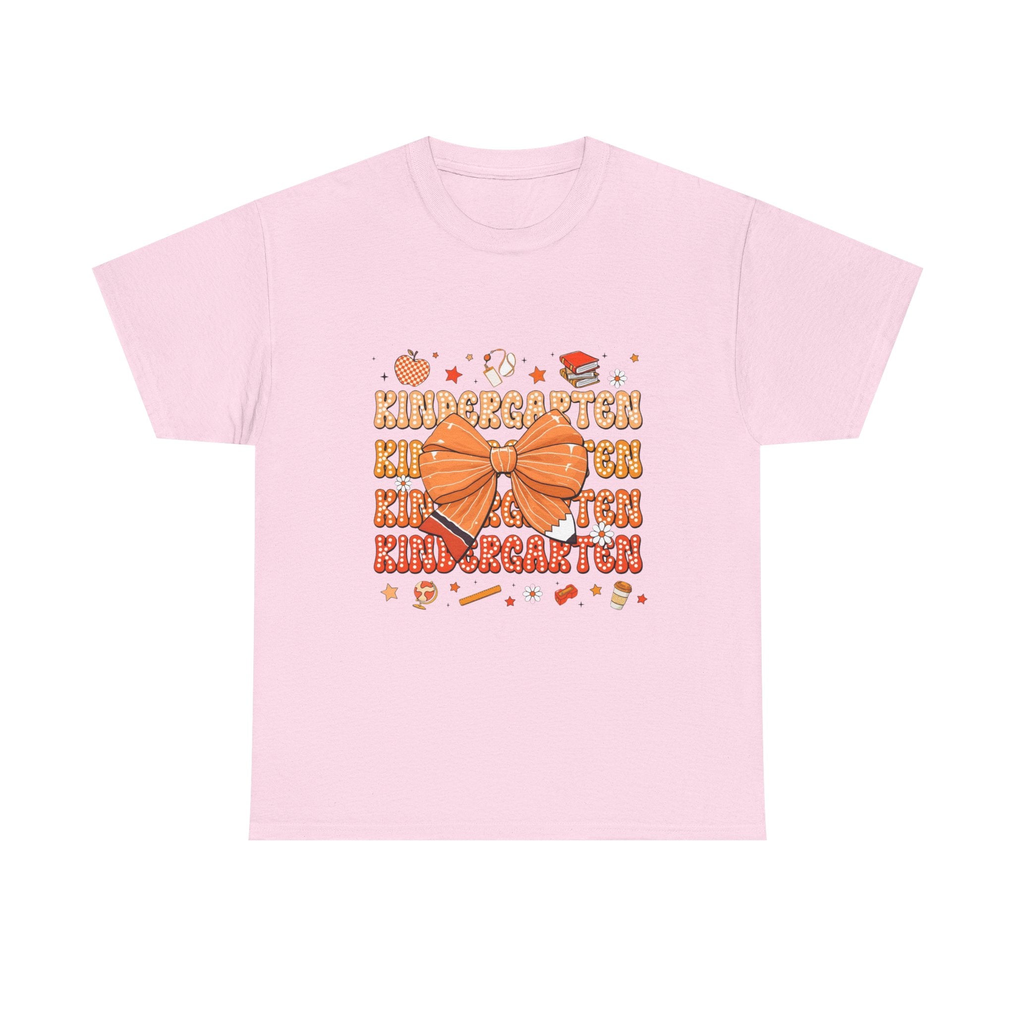 Kindergarten Teacher Bow T-Shirt – Cute Back-to-School Shirt with Orange Bow