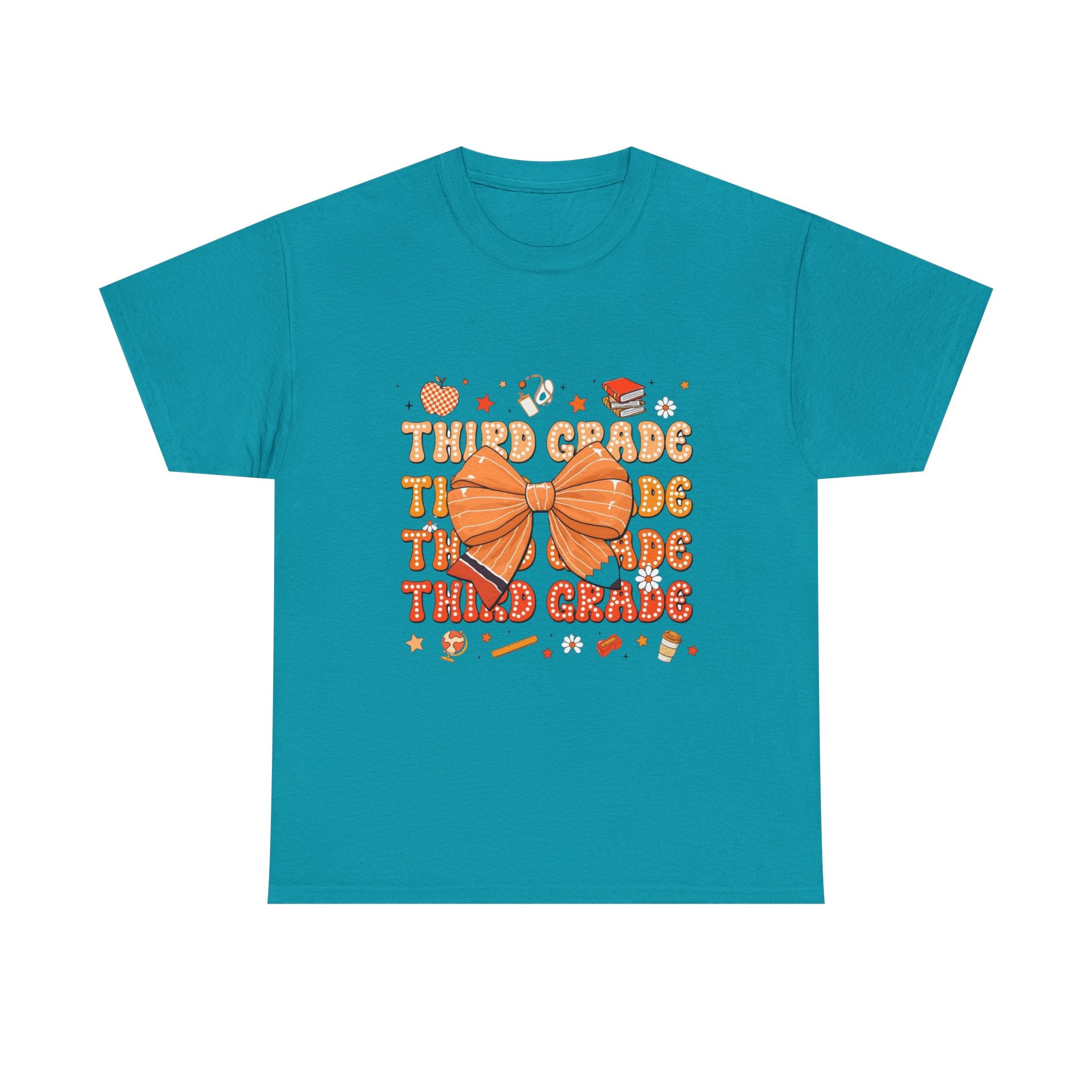 Third Grade Teacher Bow T‑Shirt — Cute Orange Back-to-School Tee