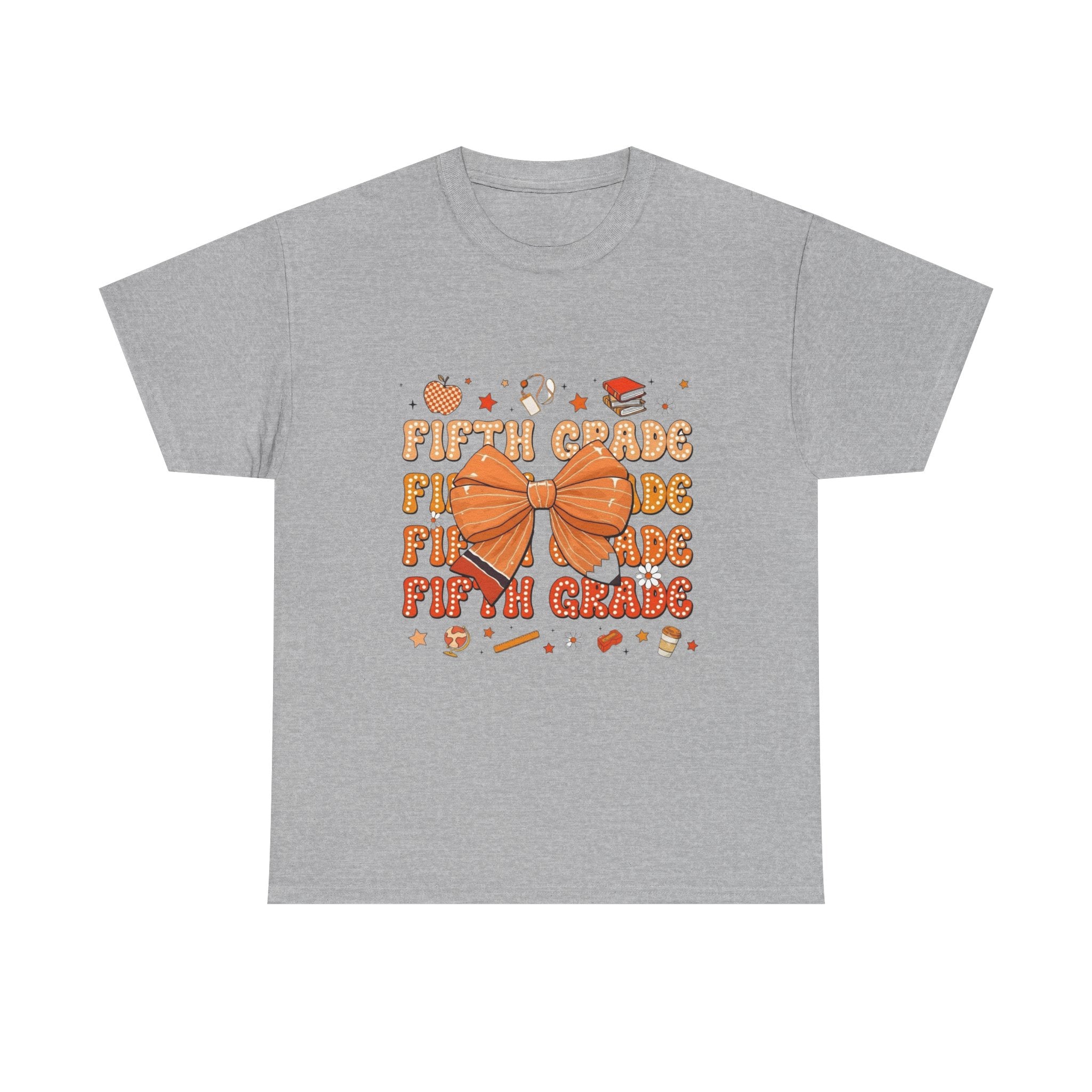 Fifth Grade Bow T-Shirt — Cute Orange School Graduation Tee for Kids