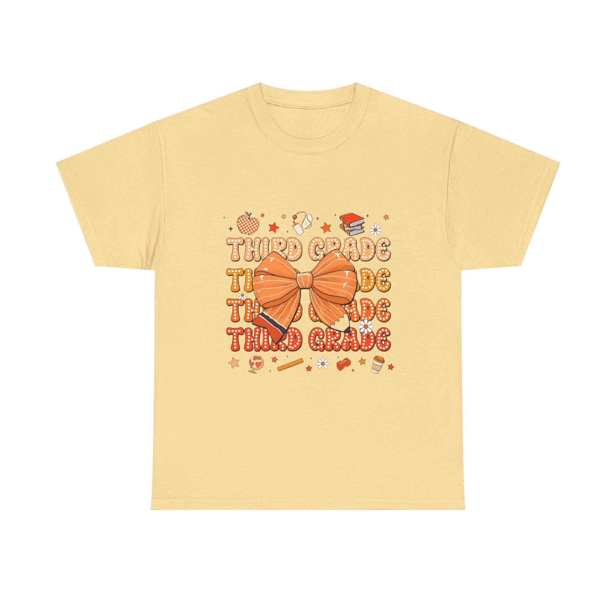Third Grade Teacher Bow T‑Shirt — Cute Orange Back-to-School Tee