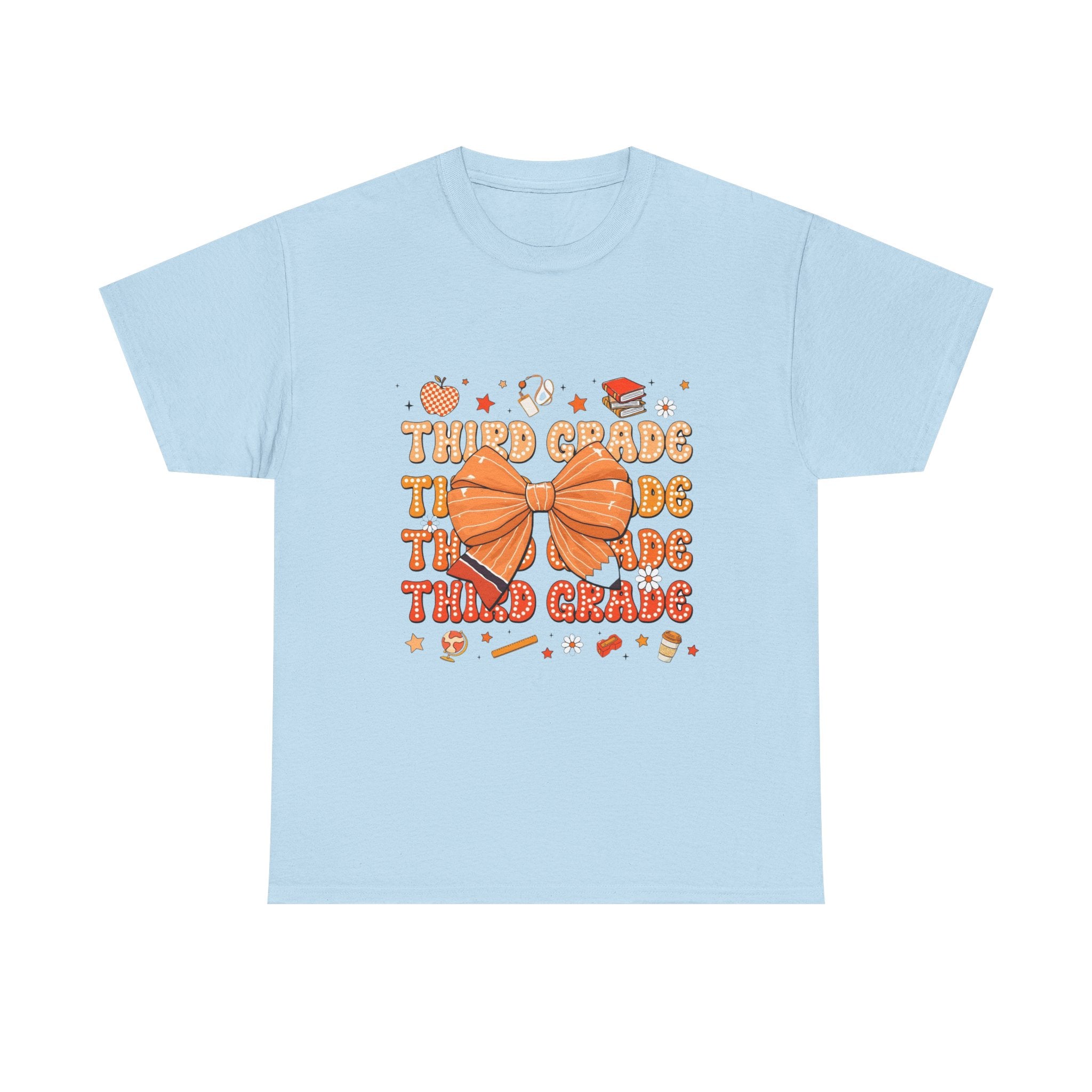 Third Grade Teacher Bow T‑Shirt — Cute Orange Back-to-School Tee