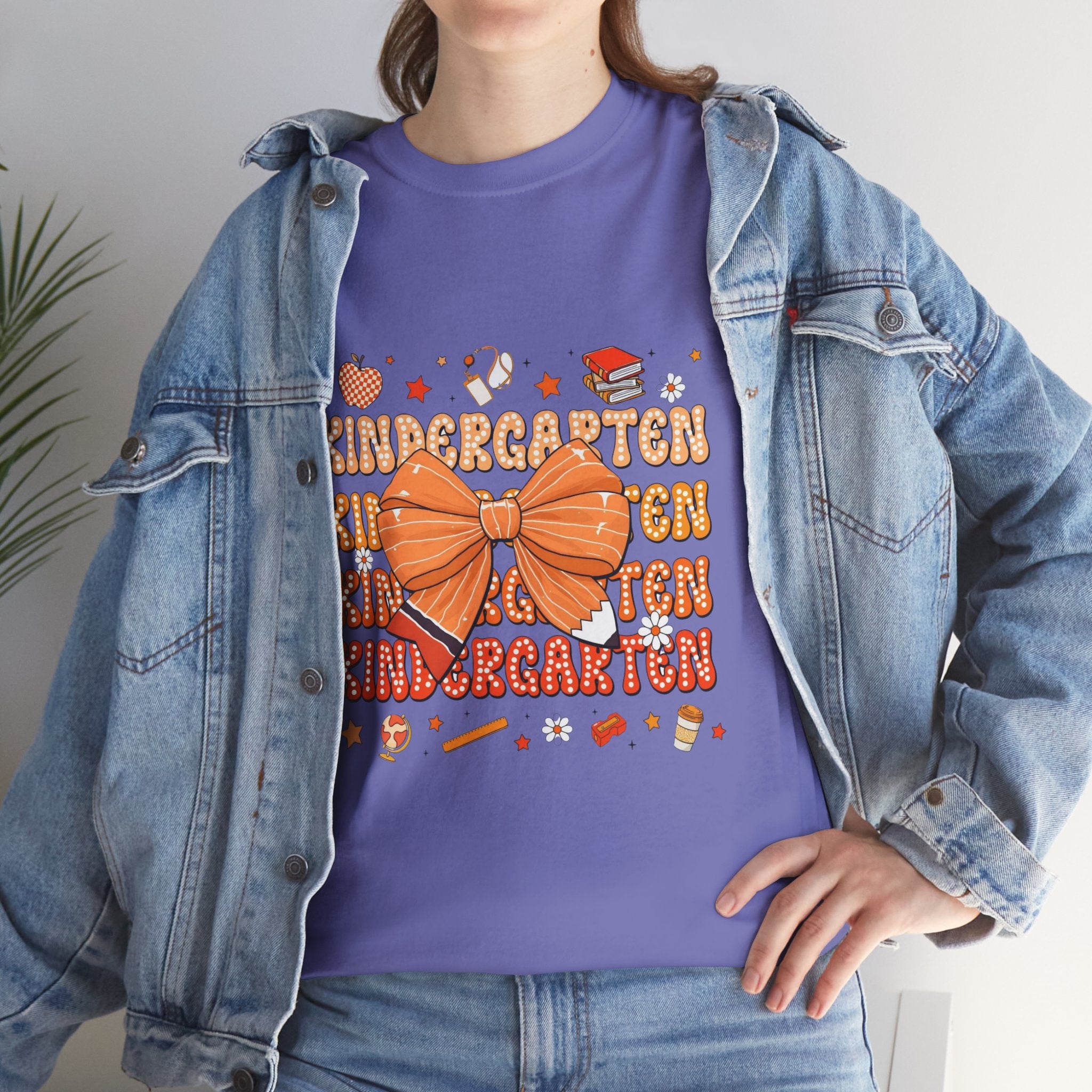 Kindergarten Teacher Bow T-Shirt – Cute Back-to-School Shirt with Orange Bow