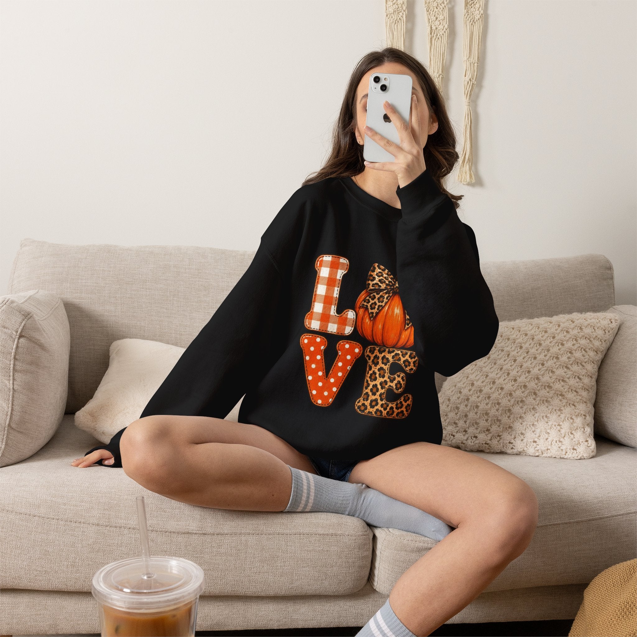 Pumpkin Love Crewneck Sweatshirt — Leopard & Plaid Fall Pullover
