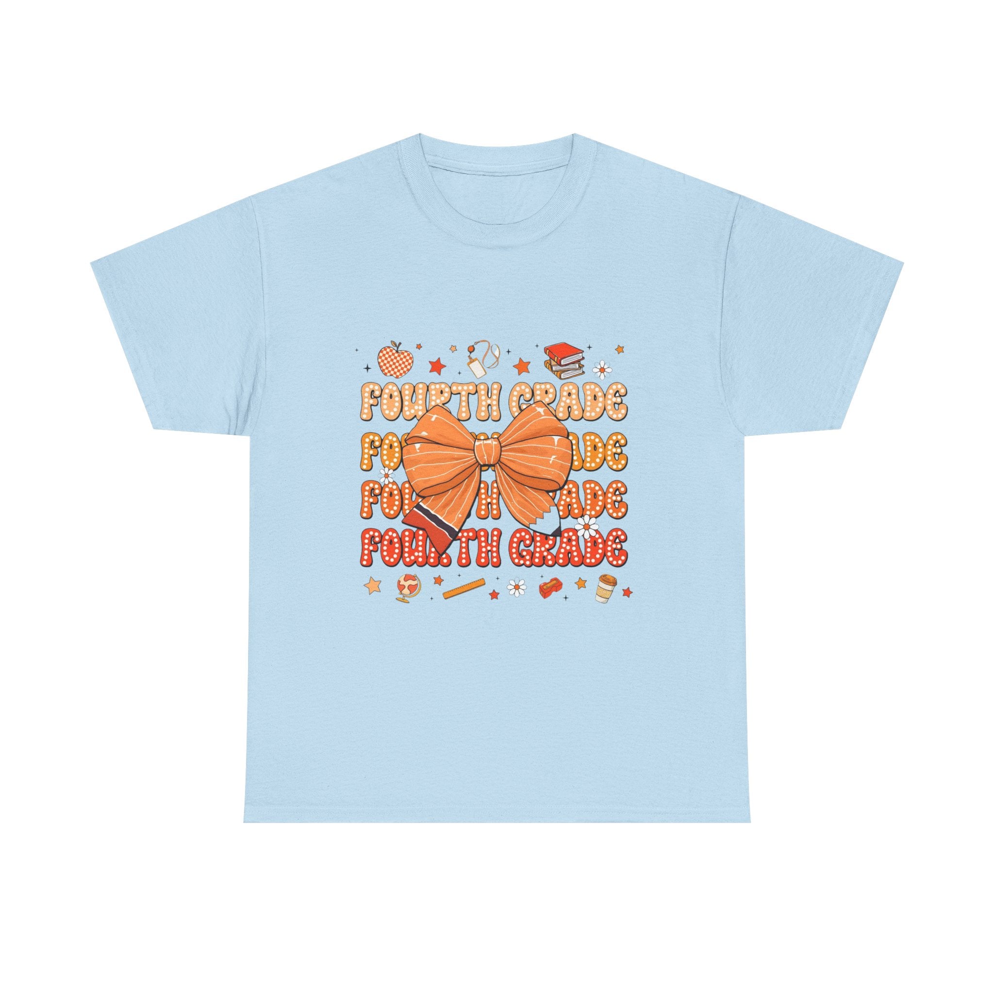 Fourth Grade Bow T-Shirt — Cute Orange School Teacher/Student Tee