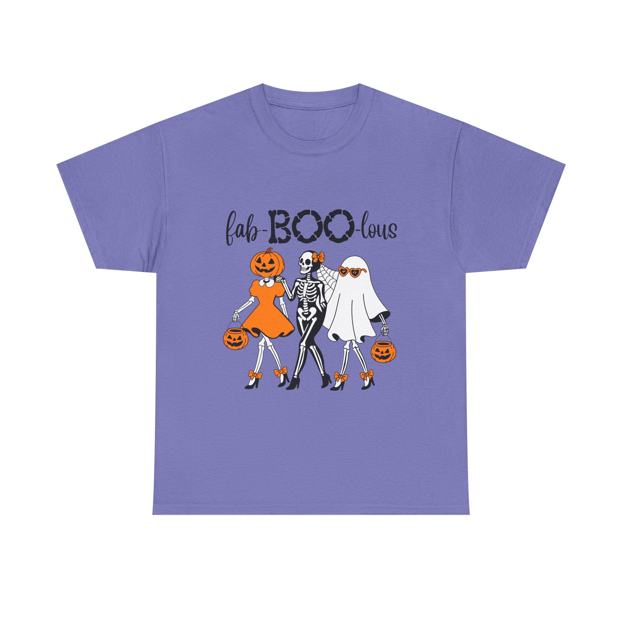 Fab-BOO-lous Halloween Tee — Cute Skeleton, Pumpkin & Ghost Trio Shirt