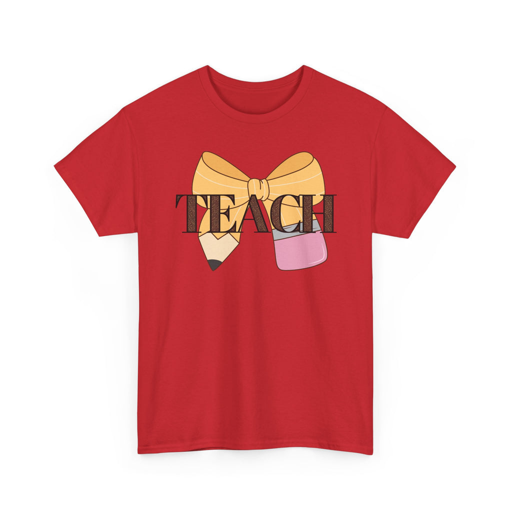 Teacher Pencil Bow T‑Shirt — TEACH Graphic Tee for Educators