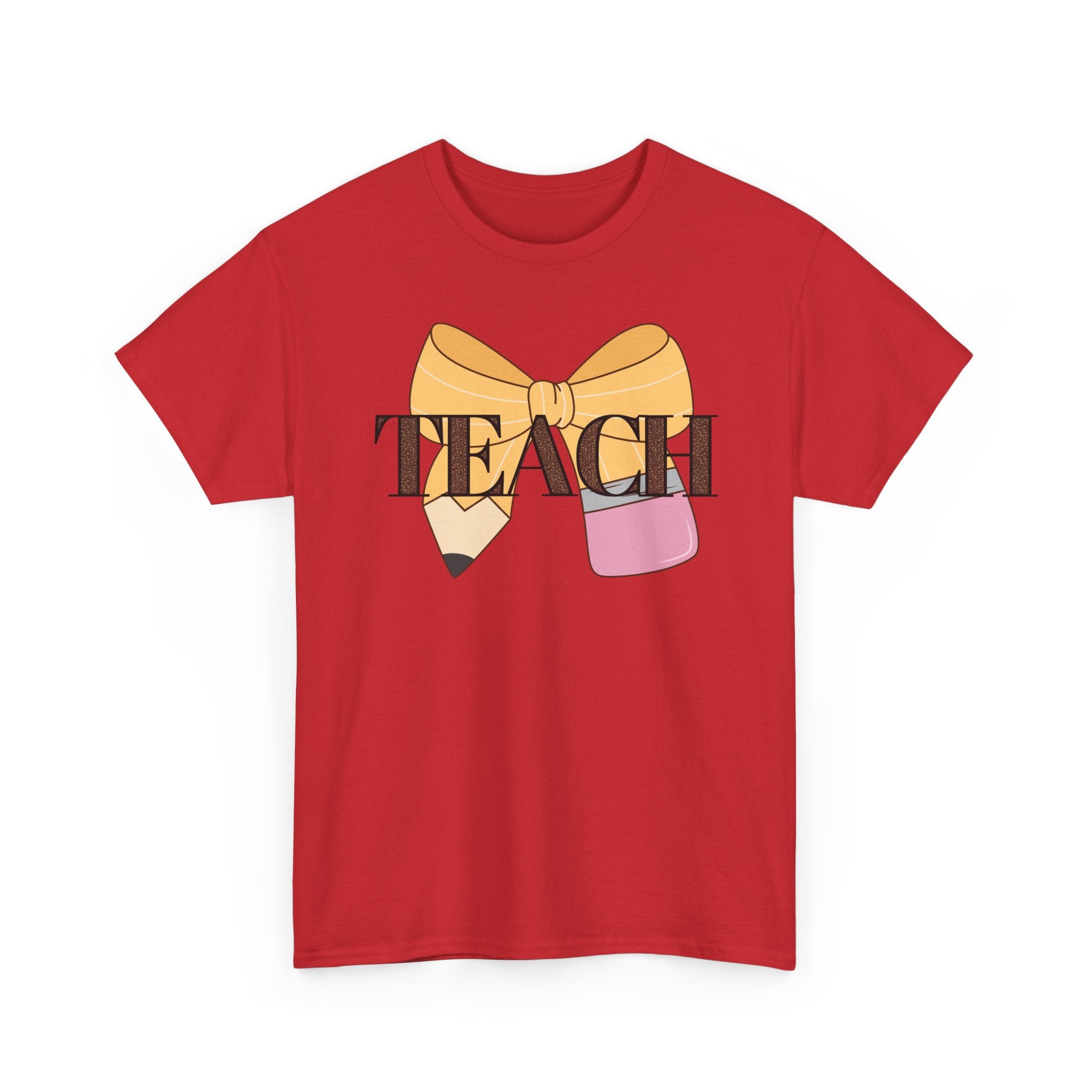 Teacher Pencil Bow T‑Shirt — TEACH Graphic Tee for Educators