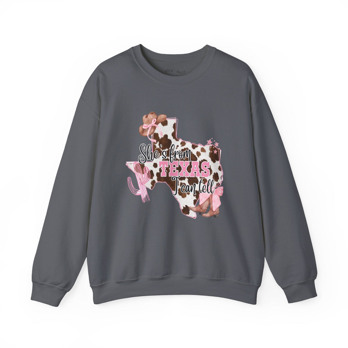 Texas Cowhide Pink Ribbon Sweatshirt - Showin' Texas Y'all Breast Cancer Awareness Crewneck