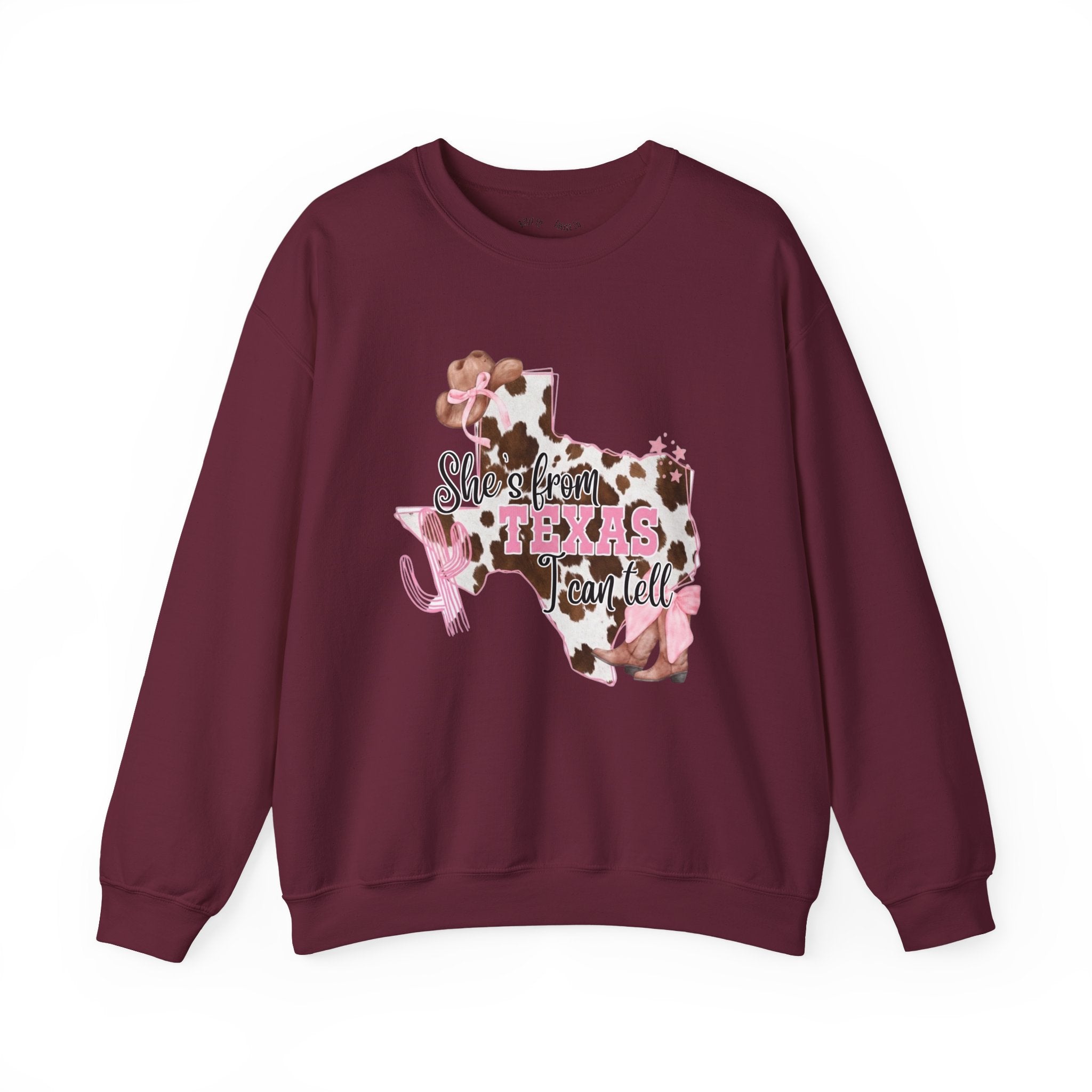 Texas Cowhide Pink Ribbon Sweatshirt - Showin' Texas Y'all Breast Cancer Awareness Crewneck