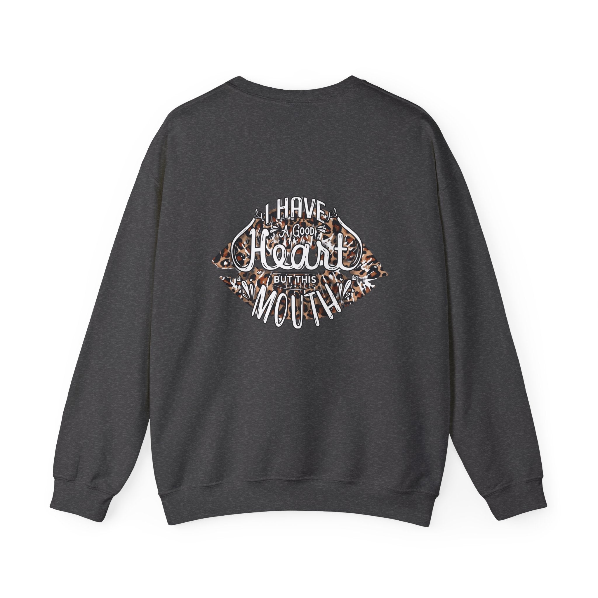 Kiss Graphic Sweatshirt — "I Have a Heart But This Mouth" Lip Print Crewneck