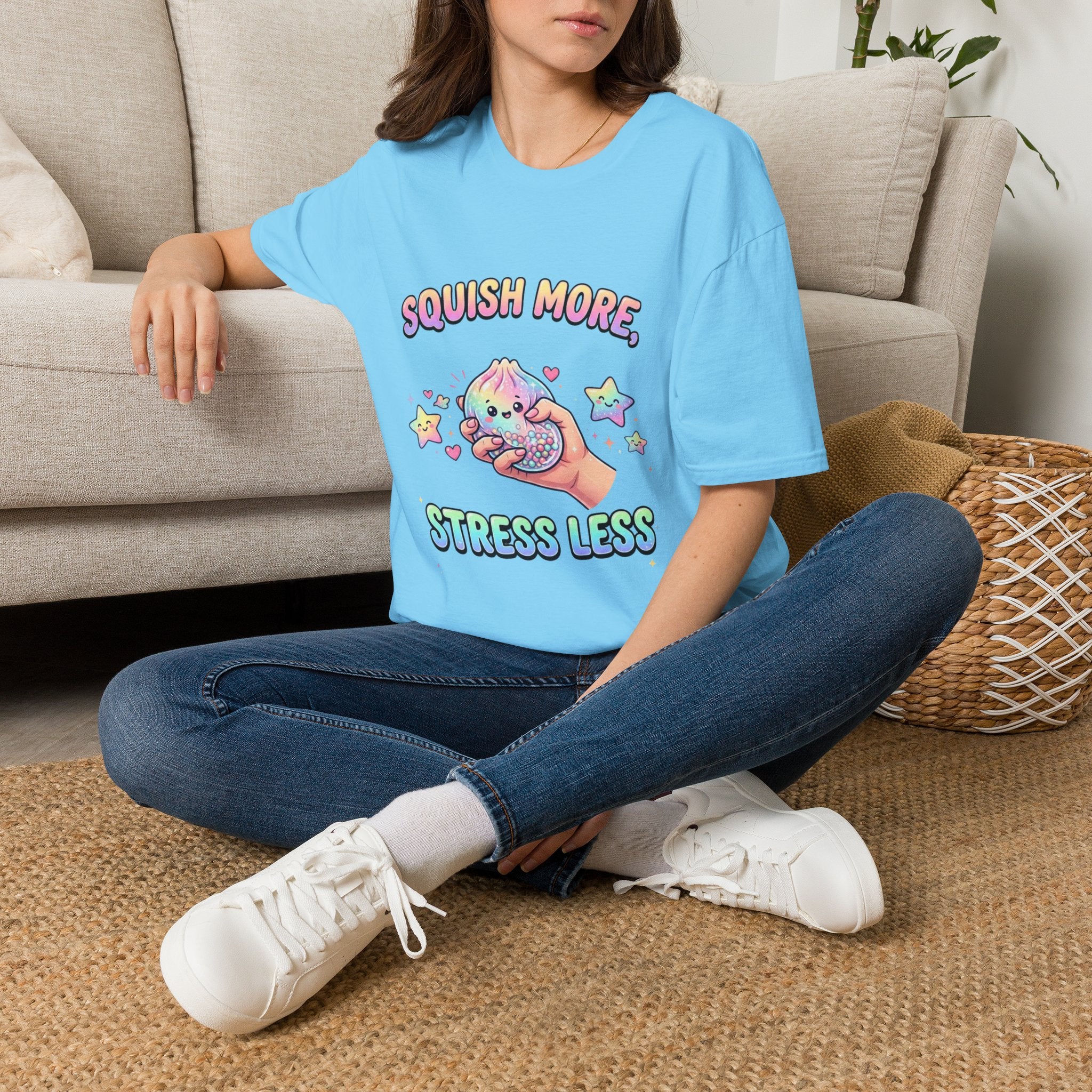 Squish More, Stress Less T-Shirt — Cute Rainbow Squishy Kawaii Tee