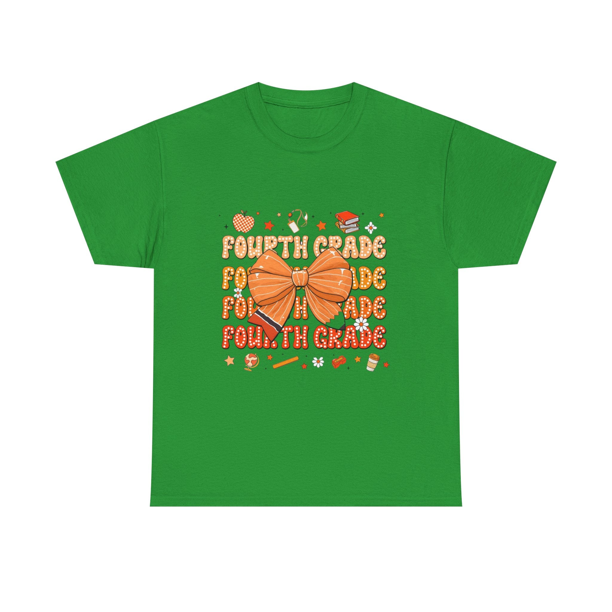 Fourth Grade Bow T-Shirt — Cute Orange School Teacher/Student Tee