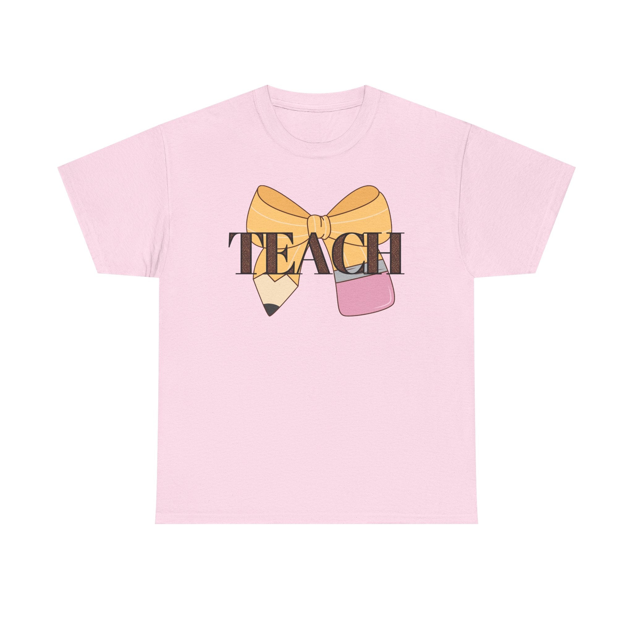 Teacher Pencil Bow T‑Shirt — TEACH Graphic Tee for Educators