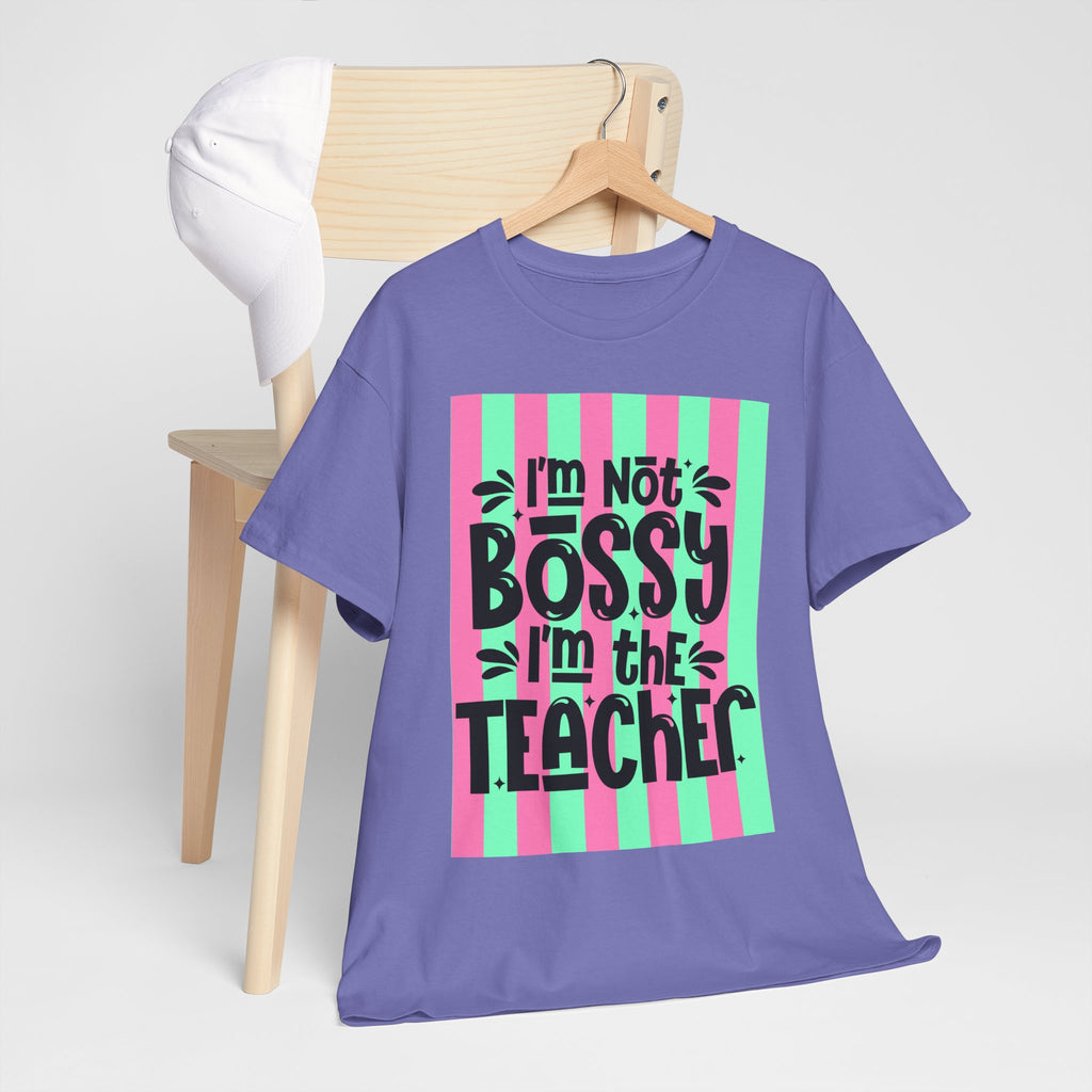 Teacher T-Shirt — "I’m Not Bossy, I’m the Teacher" Striped Pink & Mint Design