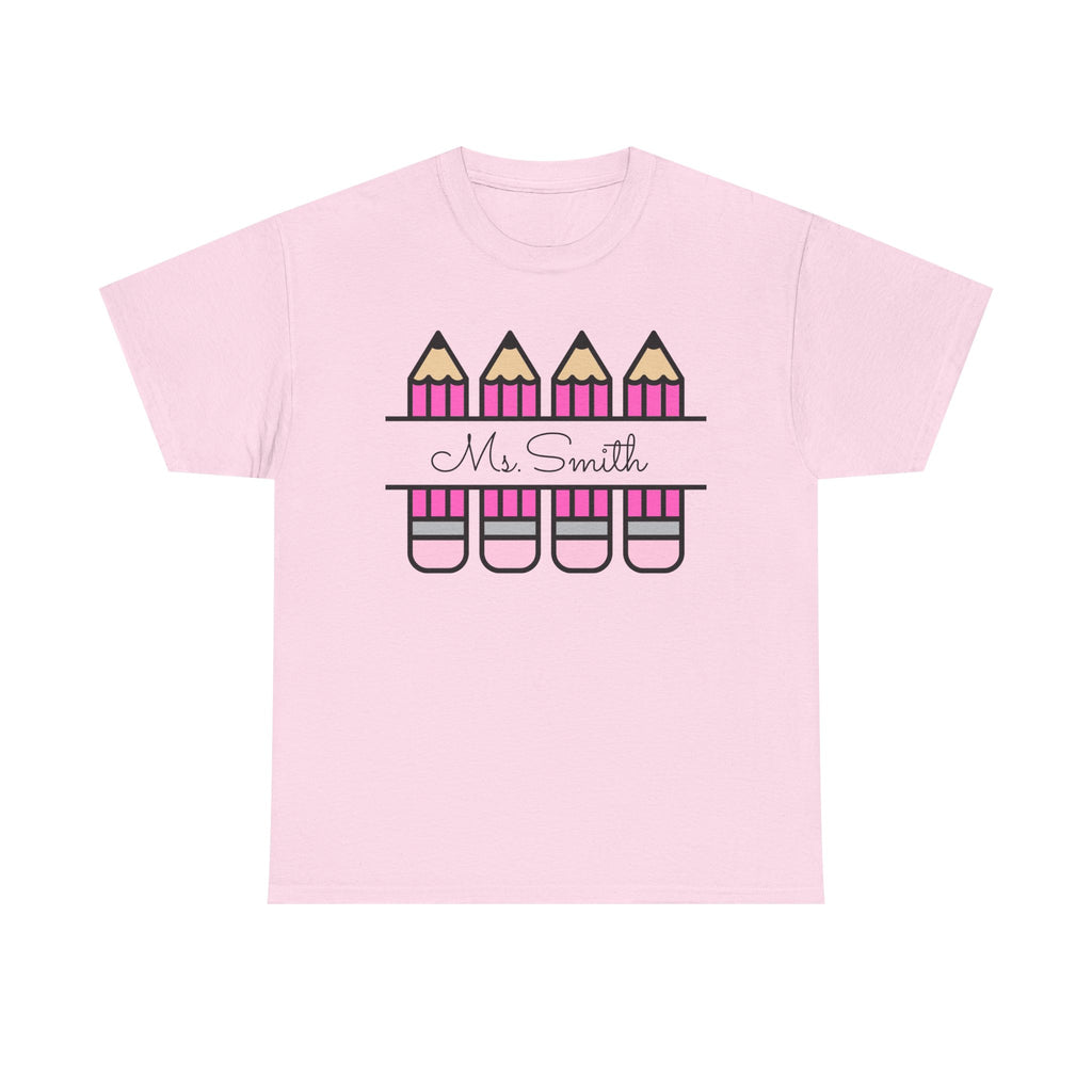 Pink Pencil Name Teacher Tee | Personalized Classroom Shirt