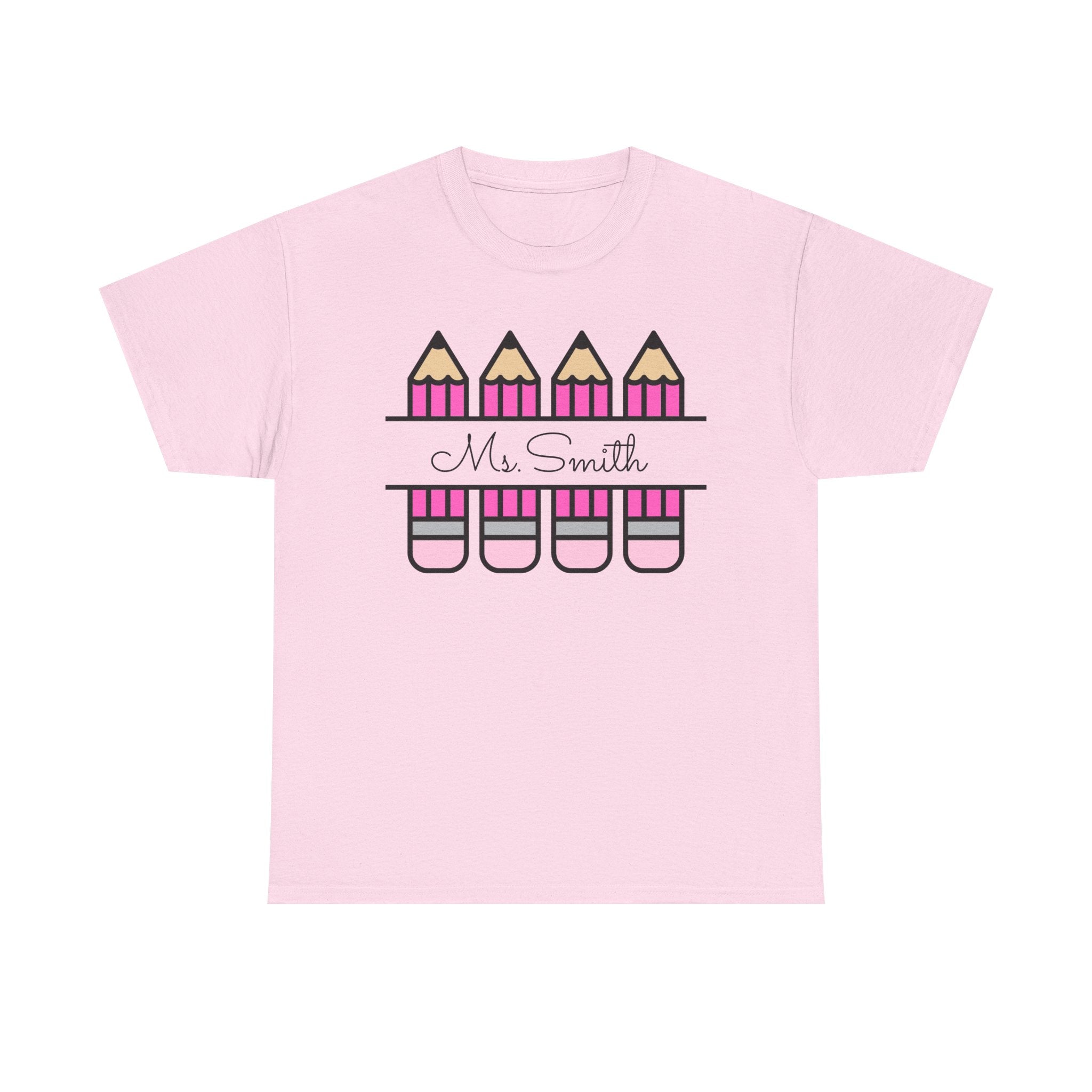 Pink Pencil Name Teacher Tee | Personalized Classroom Shirt