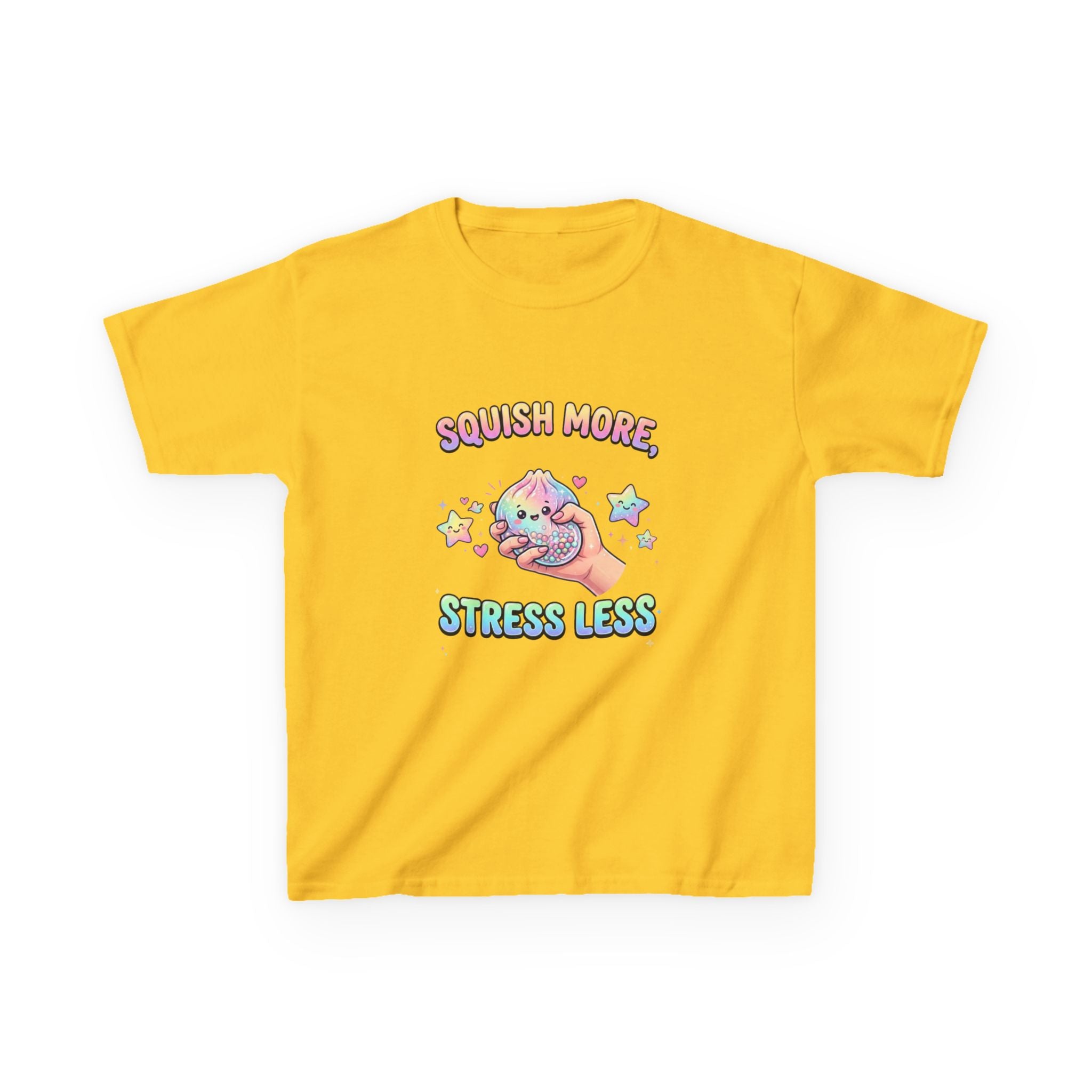 Kids Tee — "Squish More, Stress Less" Cute Rainbow Squishy Stress-Relief Shirt