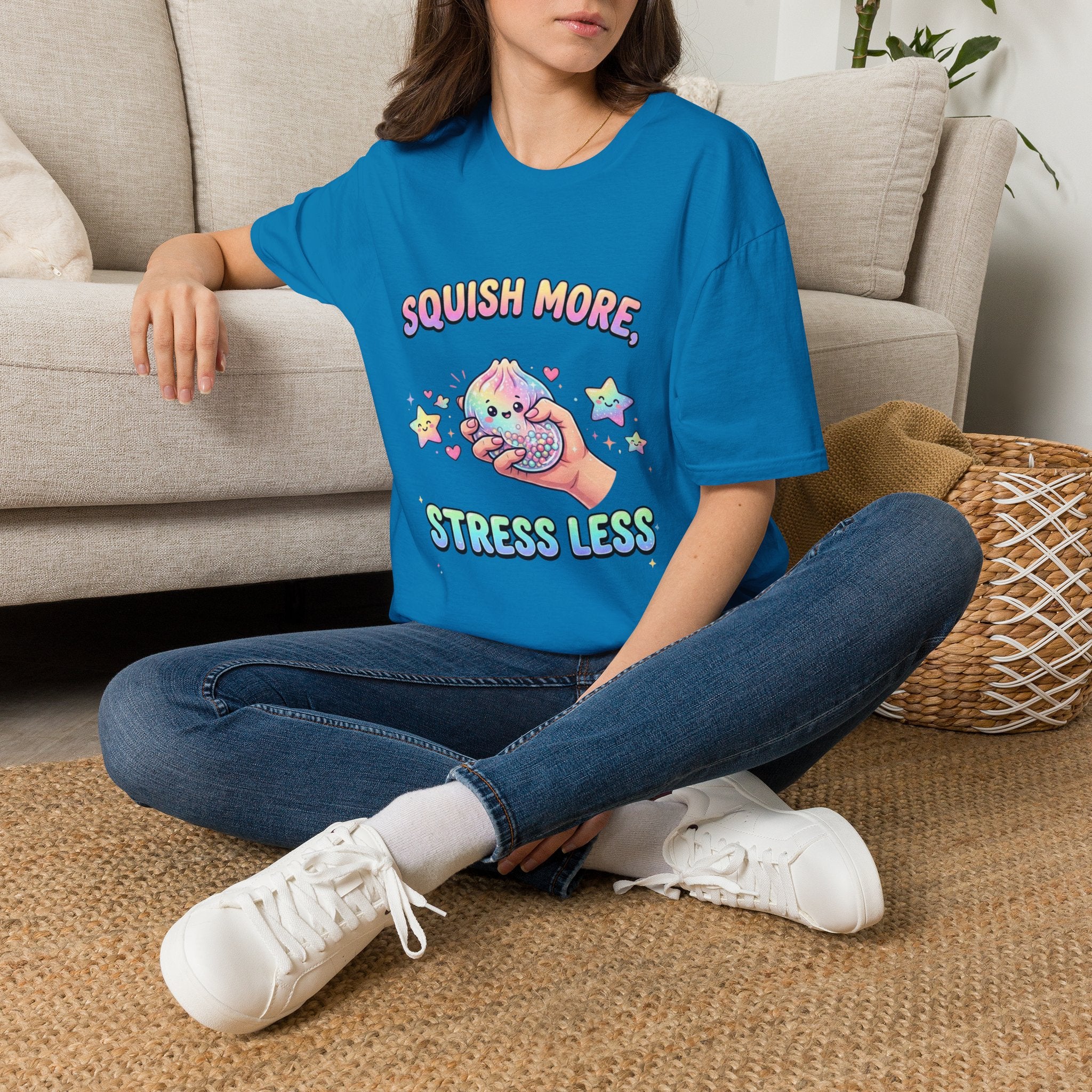Squish More, Stress Less T-Shirt — Cute Rainbow Squishy Kawaii Tee
