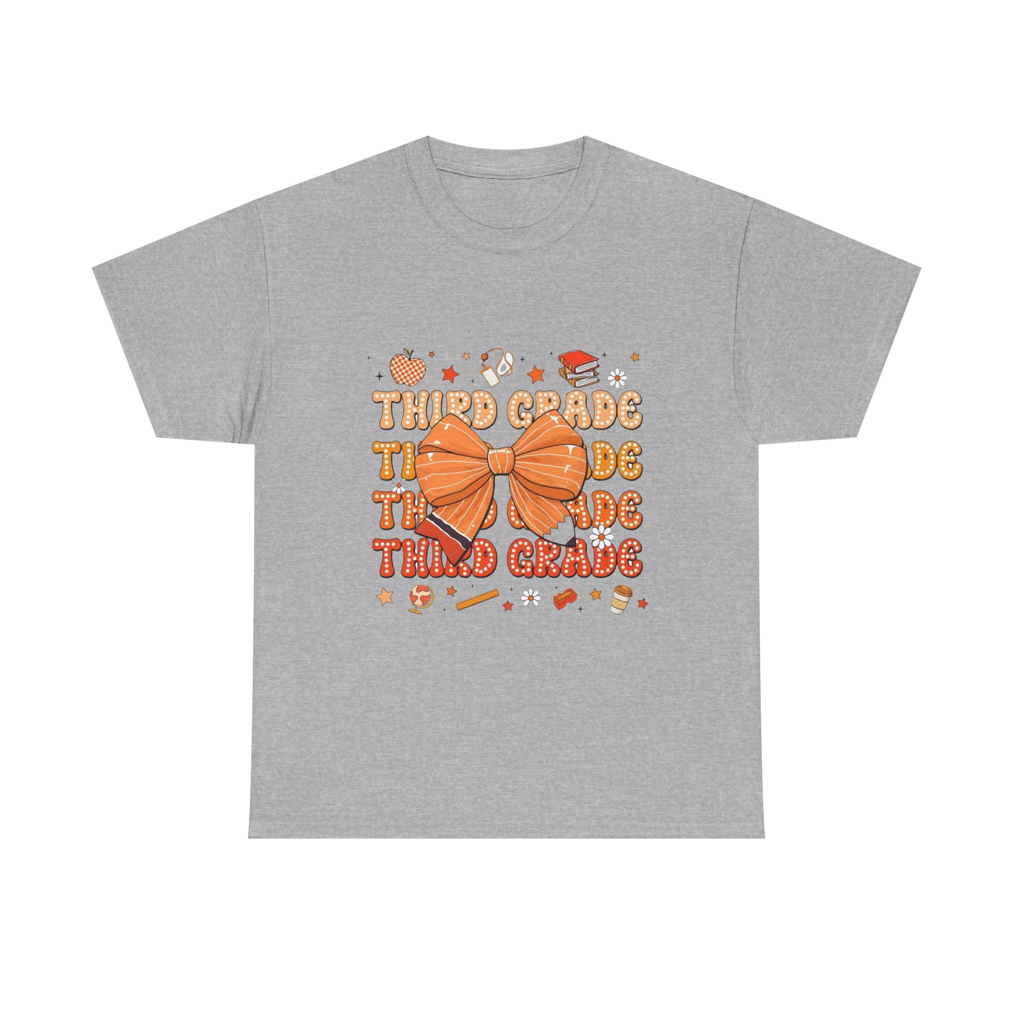 Third Grade Teacher Bow T‑Shirt — Cute Orange Back-to-School Tee