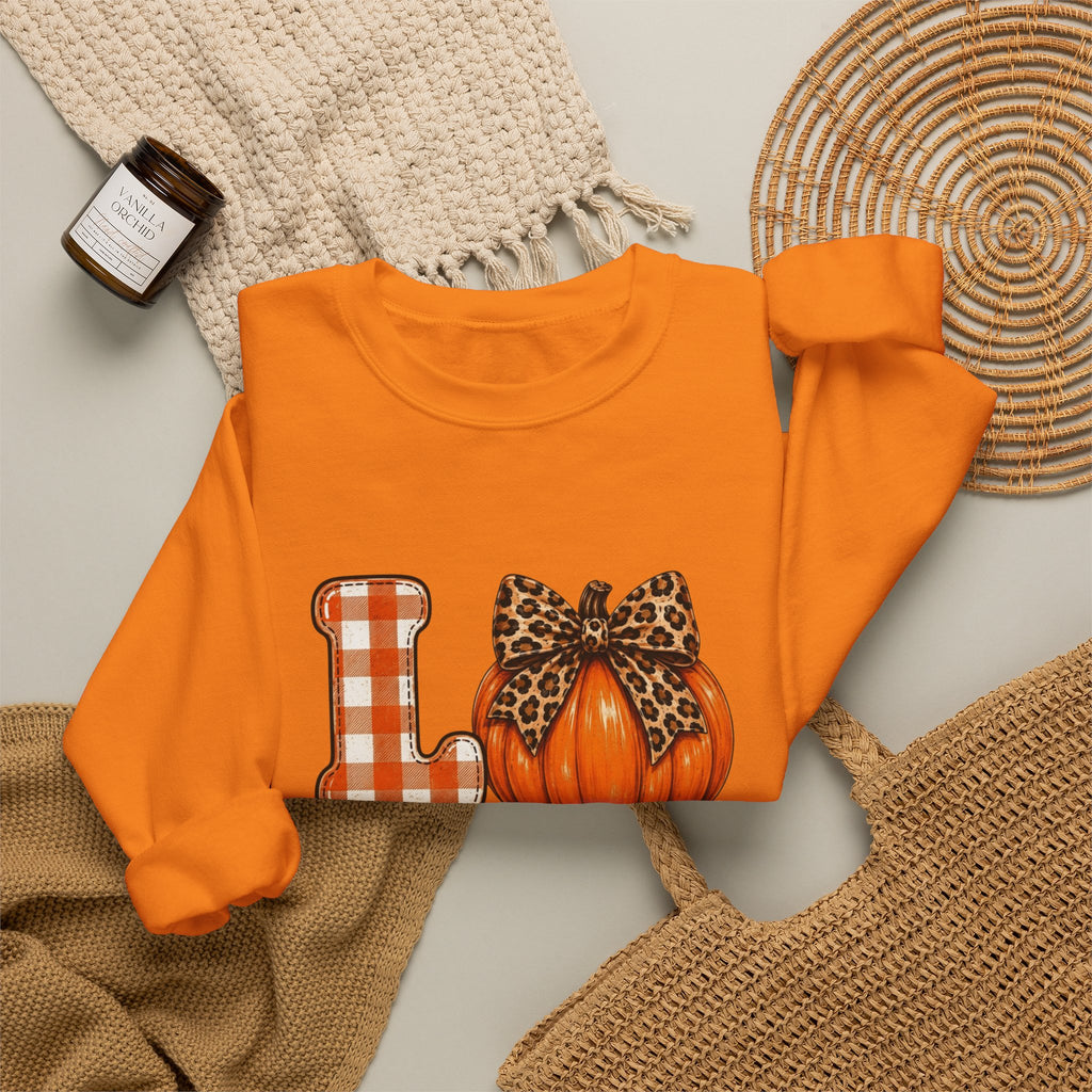 Pumpkin Love Crewneck Sweatshirt — Leopard & Plaid Fall Pullover