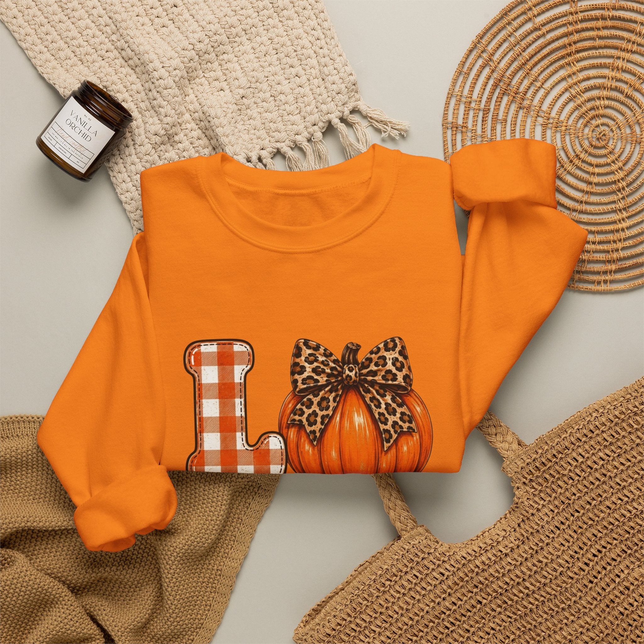 Pumpkin Love Crewneck Sweatshirt — Leopard & Plaid Fall Pullover
