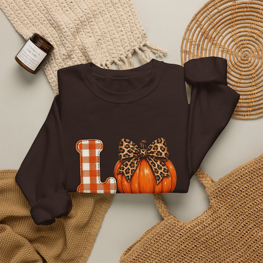 Pumpkin Love Crewneck Sweatshirt — Leopard & Plaid Fall Pullover