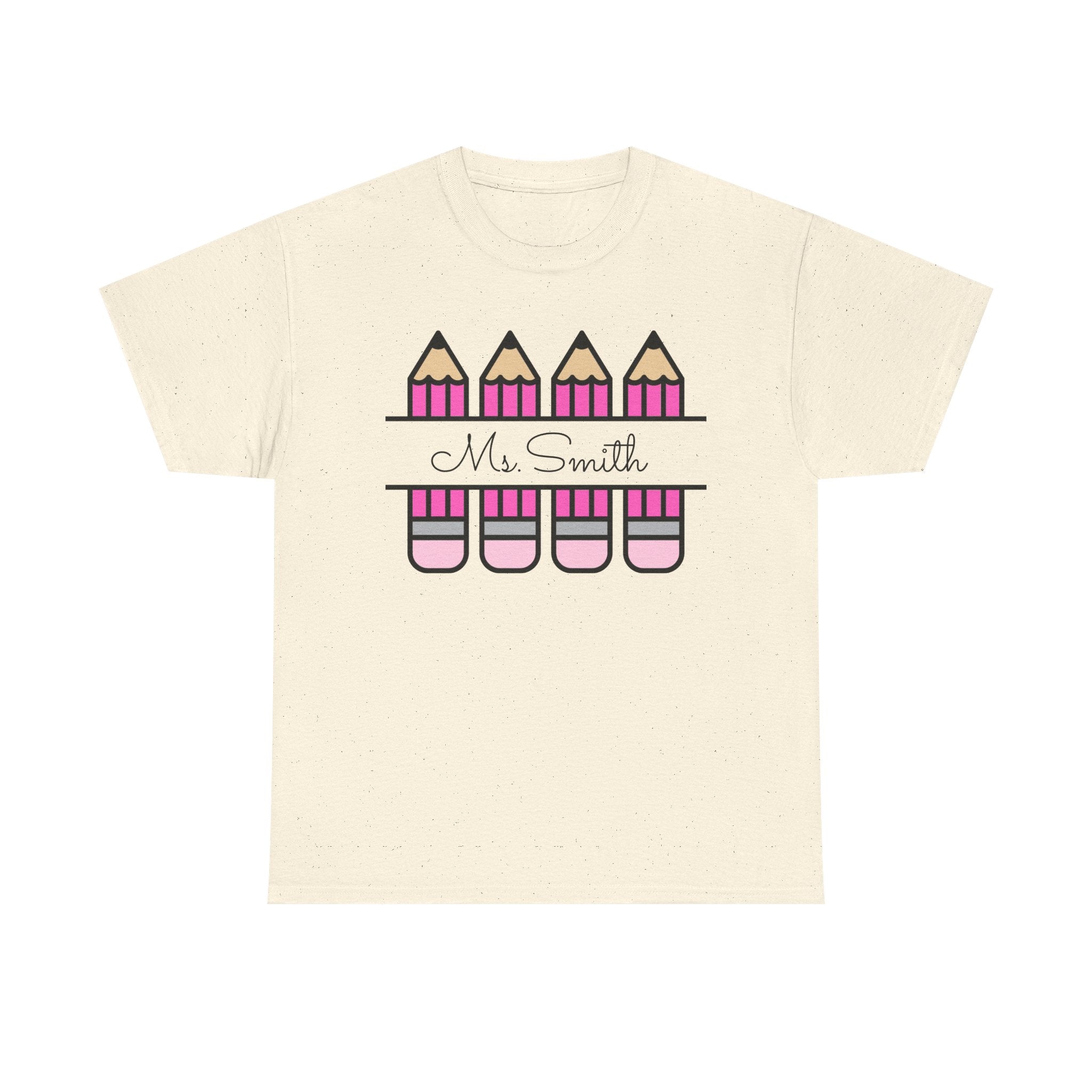 Pink Pencil Name Teacher Tee | Personalized Classroom Shirt