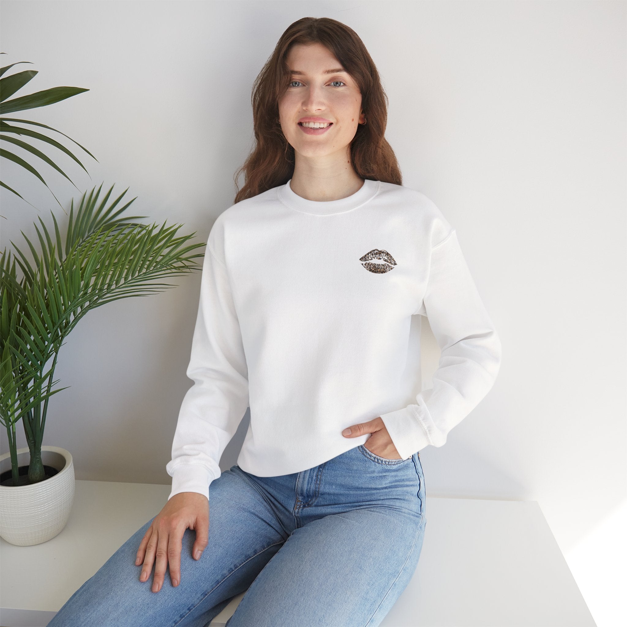 Kiss Graphic Sweatshirt — "I Have a Heart But This Mouth" Lip Print Crewneck