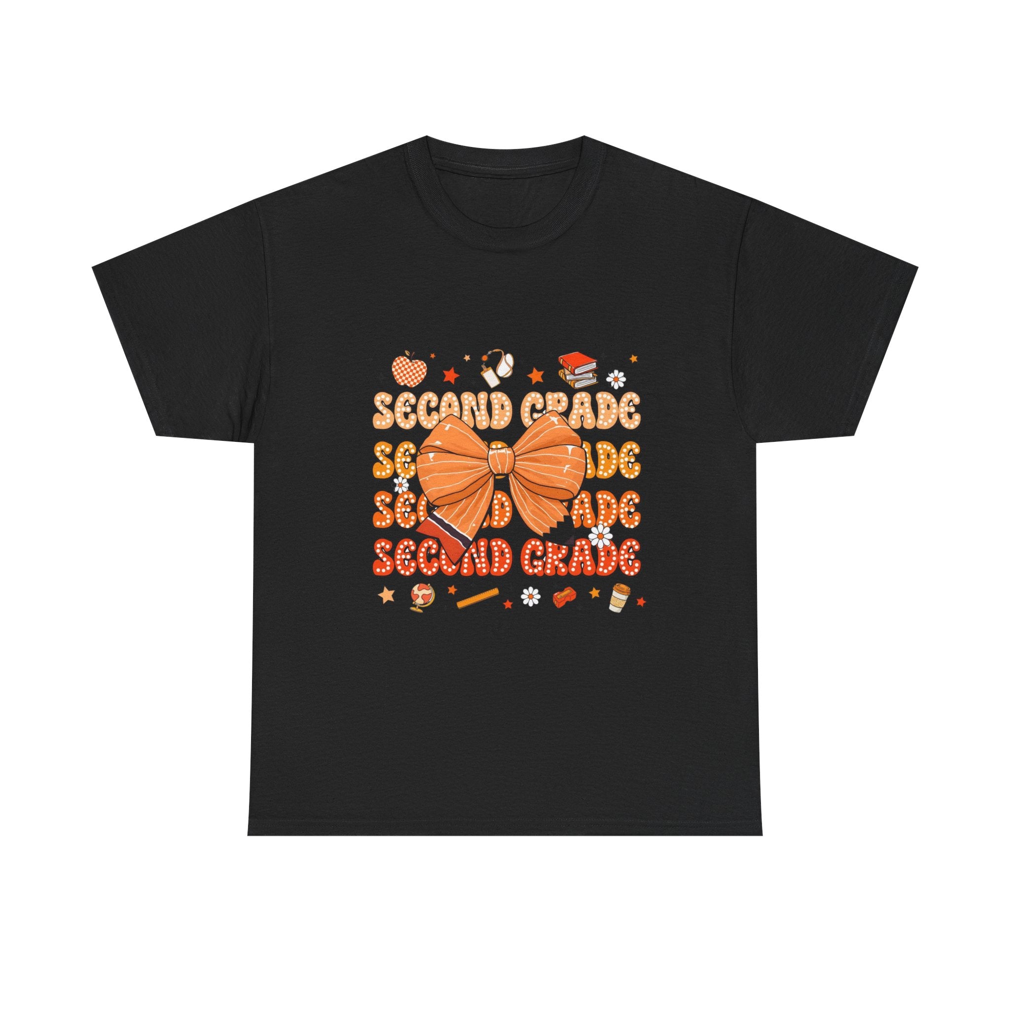 Second Grade Bow T-Shirt - Cute Orange School Teacher Kid Back to School Tee