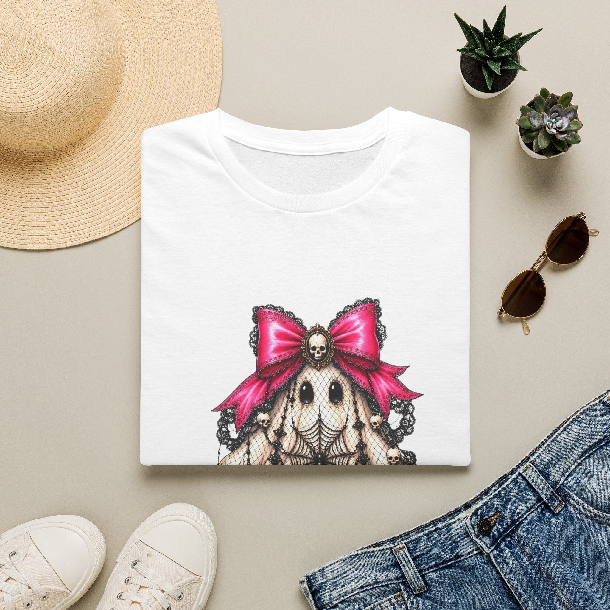 Skull Lace Bow T-Shirt — Gothic Cute Skeleton Graphic Tee