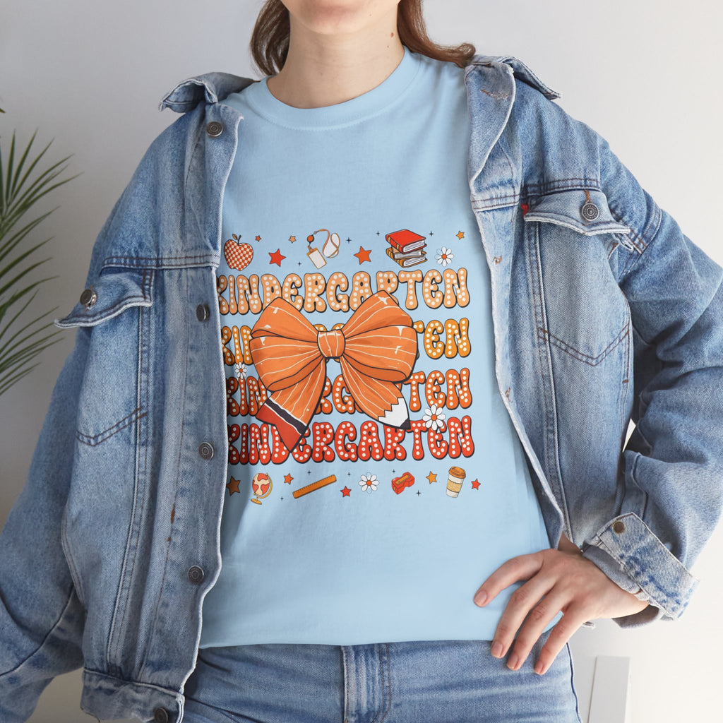 Kindergarten Teacher Bow T-Shirt – Cute Back-to-School Shirt with Orange Bow