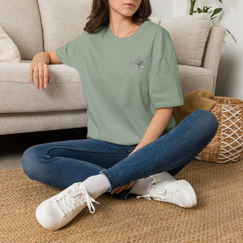 Shaka Skeleton Graphic T‑Shirt — Minimal Surf Hand Sign Tee