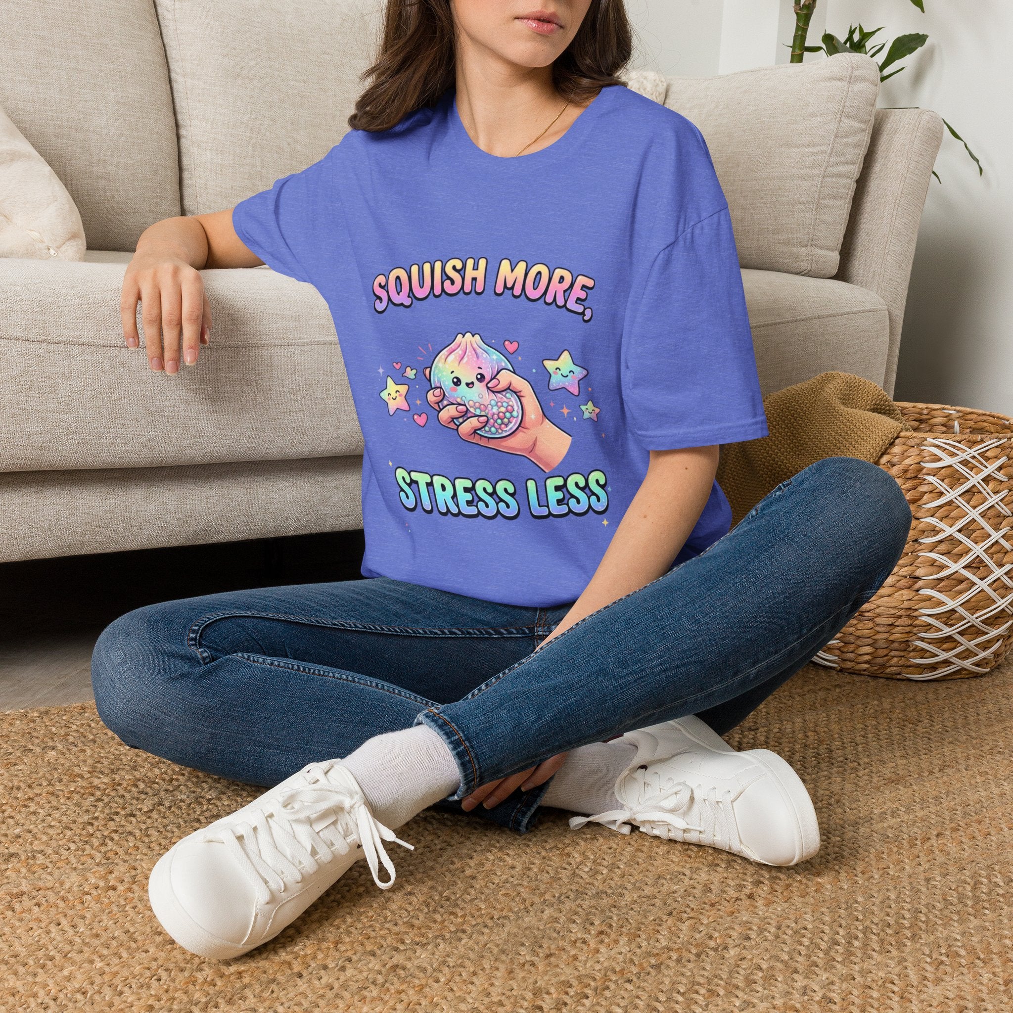 Squish More, Stress Less T-Shirt — Cute Rainbow Squishy Kawaii Tee