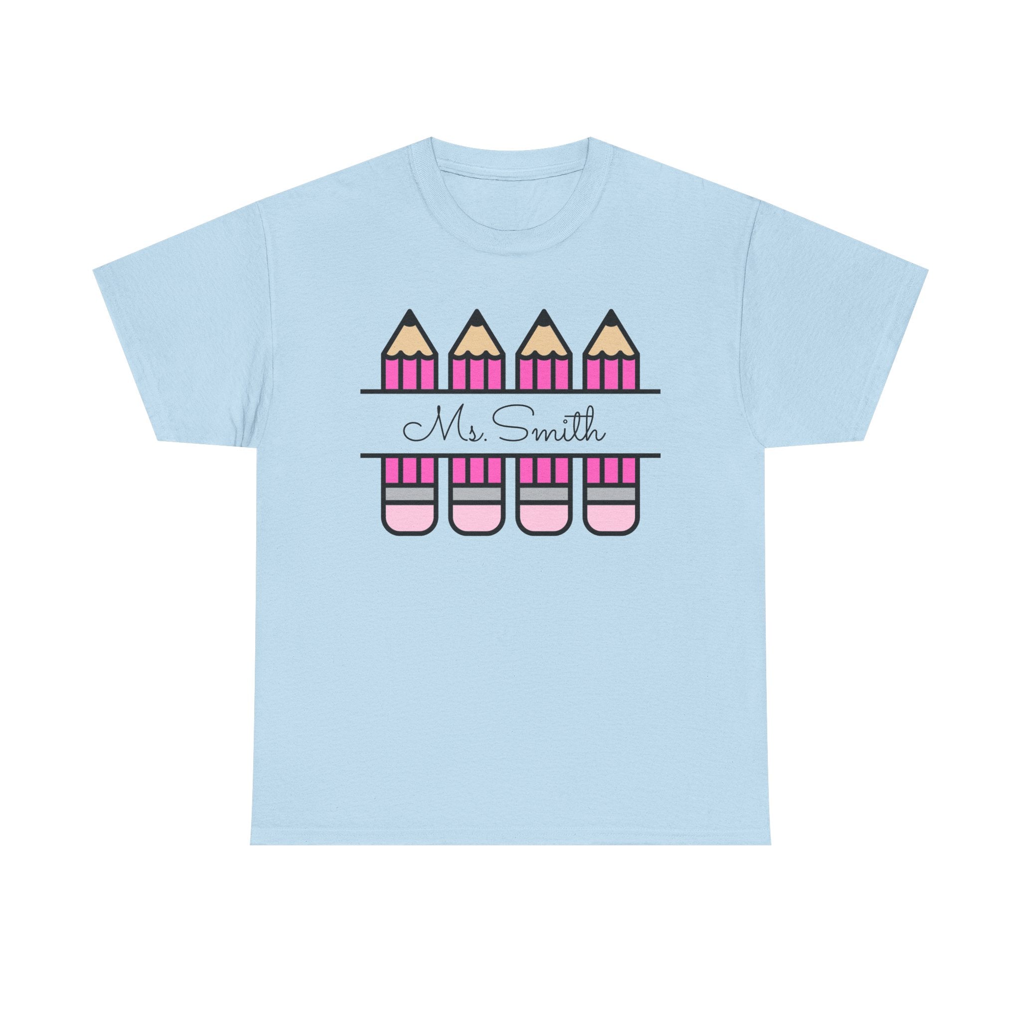 Pink Pencil Name Teacher Tee | Personalized Classroom Shirt