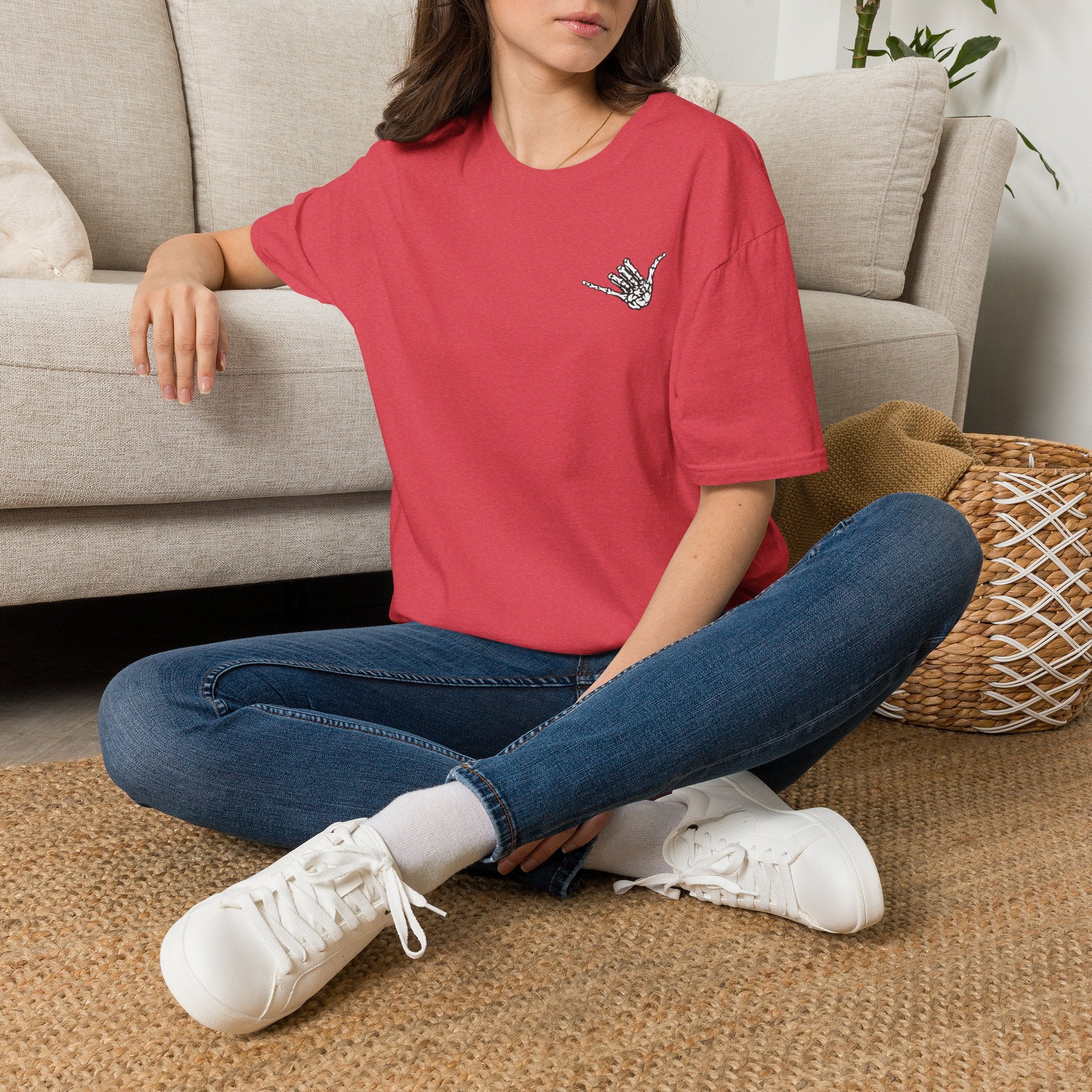 Shaka Skeleton Graphic T‑Shirt — Minimal Surf Hand Sign Tee