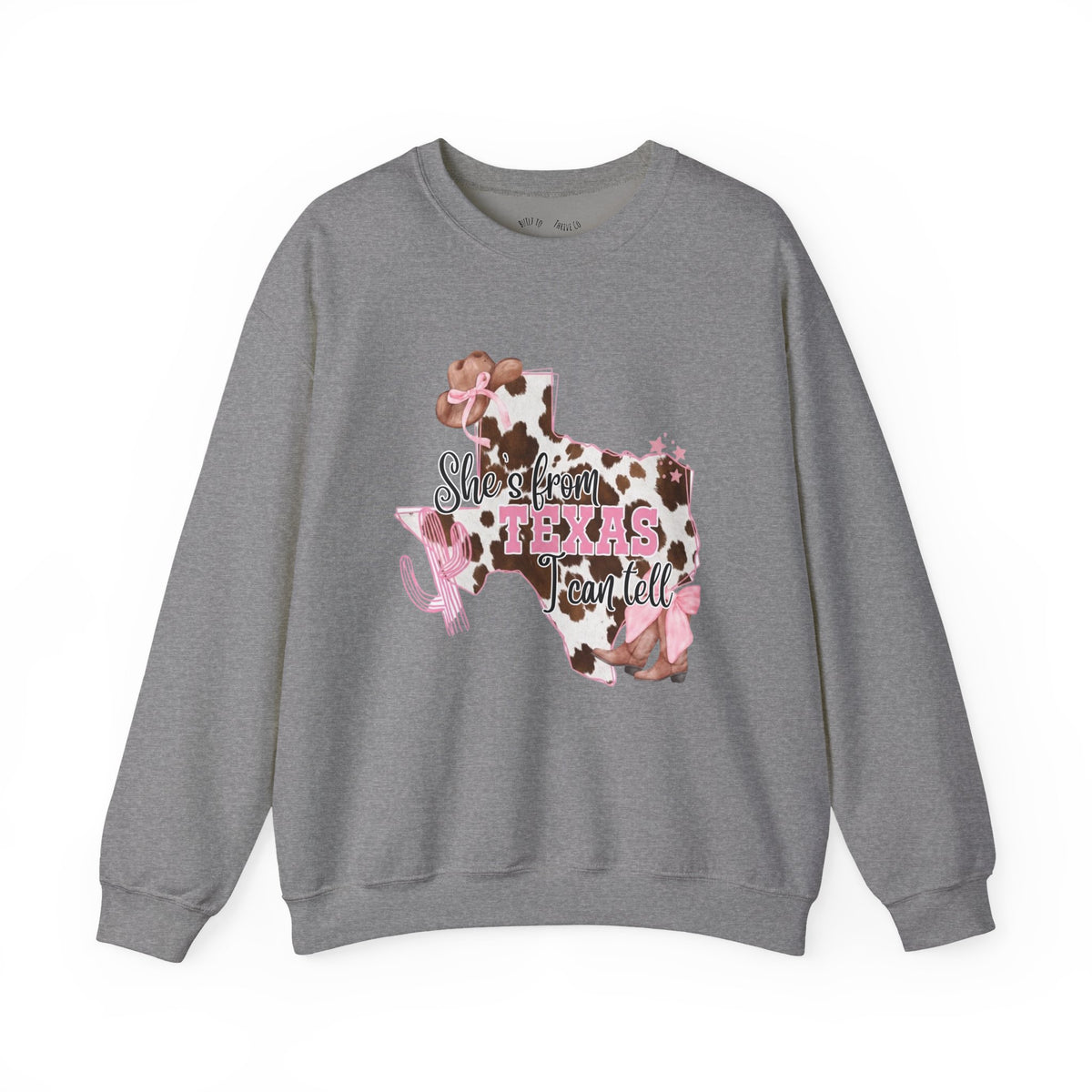 Texas Cowhide Pink Ribbon Sweatshirt - Showin' Texas Y'all Breast Cancer Awareness Crewneck