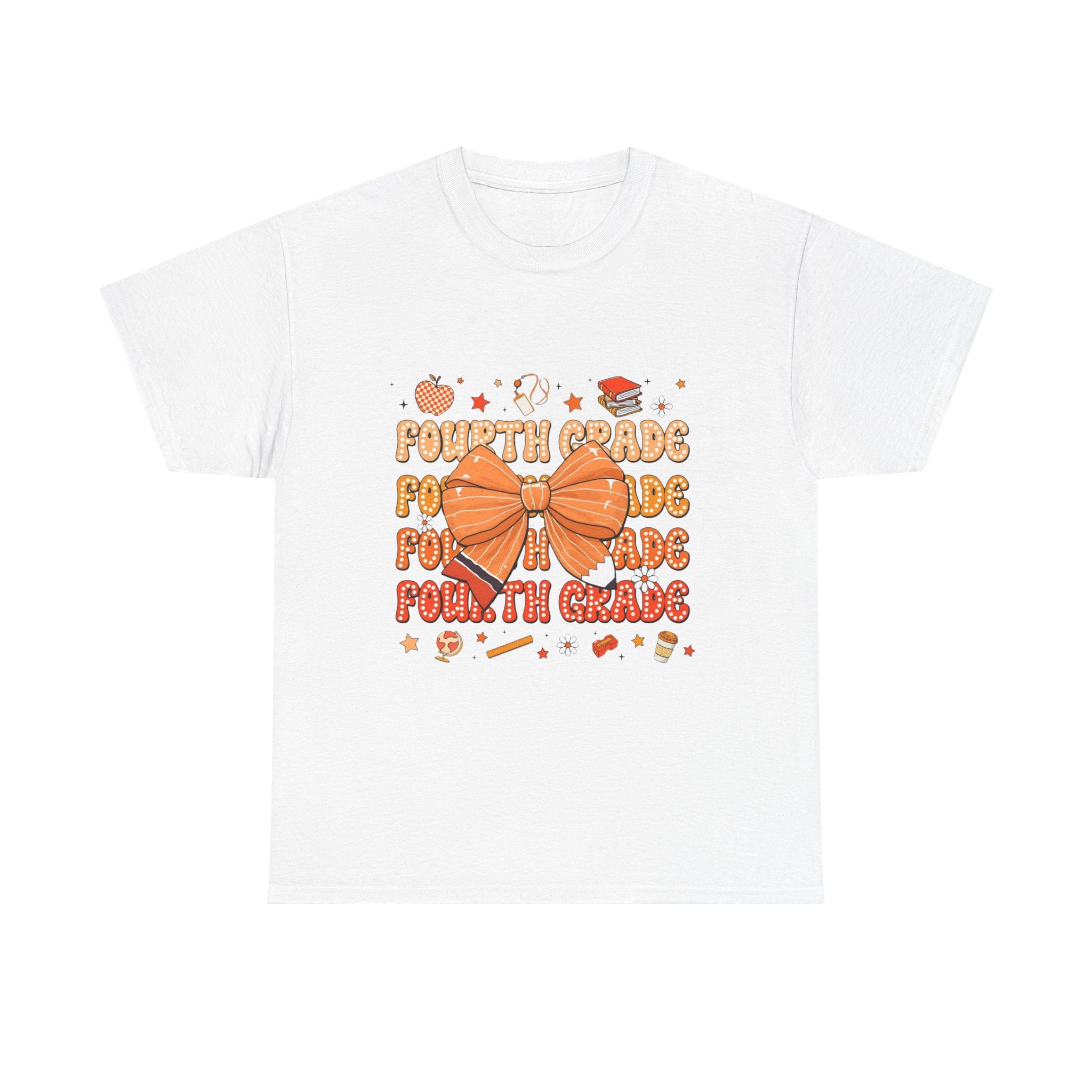 Fourth Grade Bow T-Shirt — Cute Orange School Teacher/Student Tee