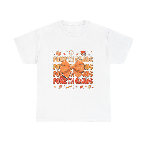 Fourth Grade Bow T-Shirt — Cute Orange School Teacher/Student Tee