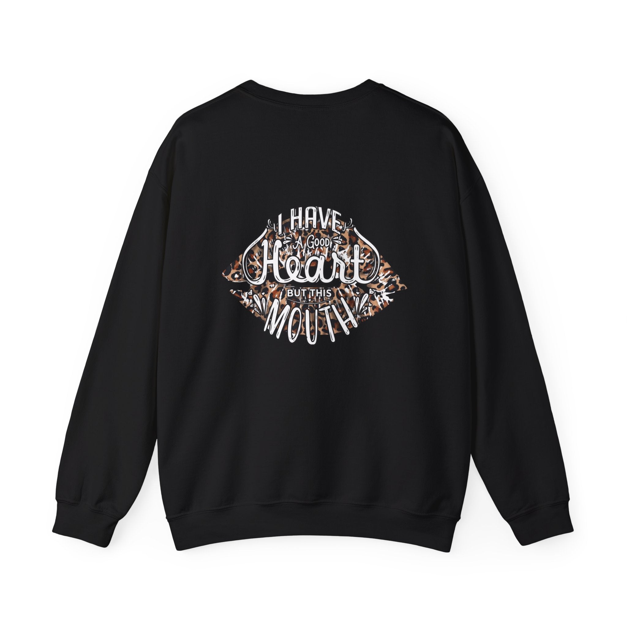 Kiss Graphic Sweatshirt — "I Have a Heart But This Mouth" Lip Print Crewneck