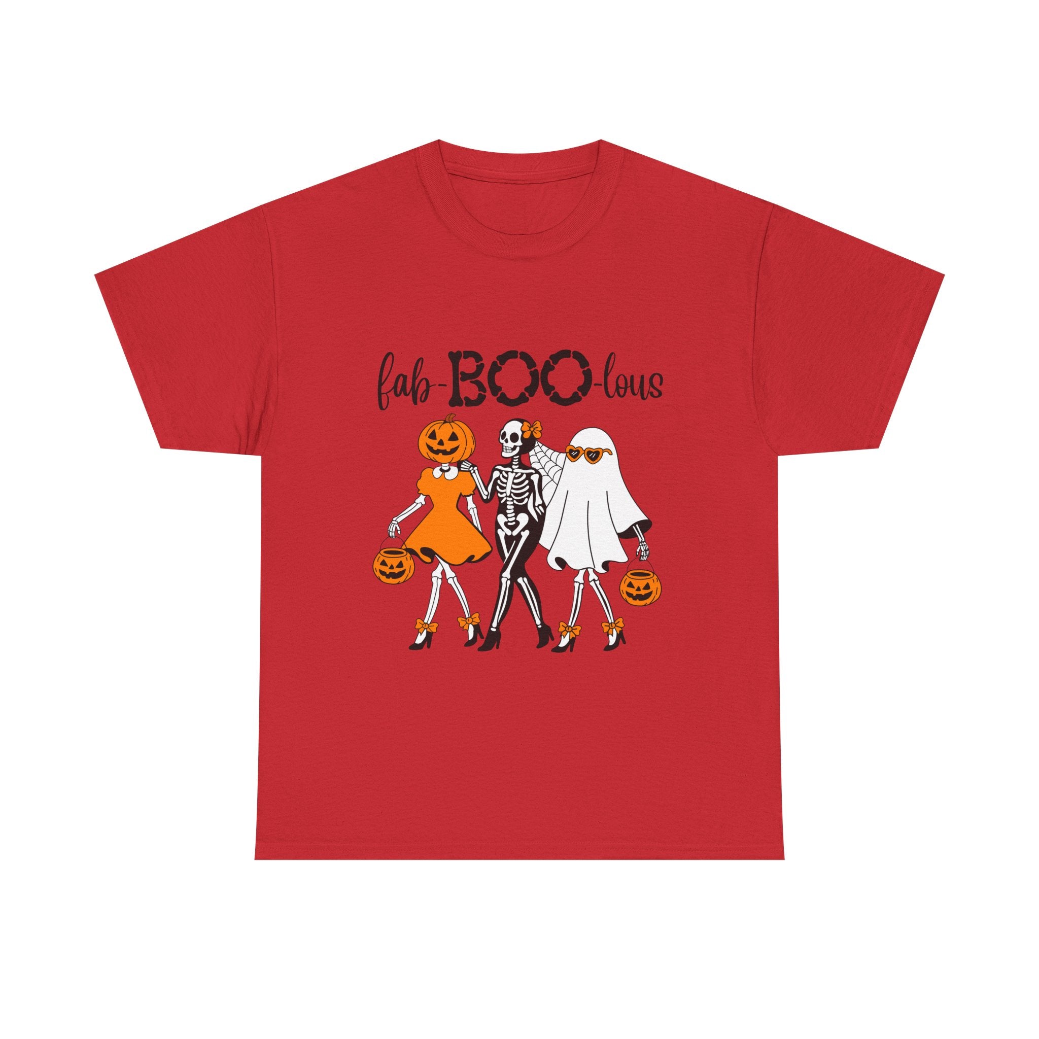 Fab-BOO-lous Halloween Tee — Cute Skeleton, Pumpkin & Ghost Trio Shirt