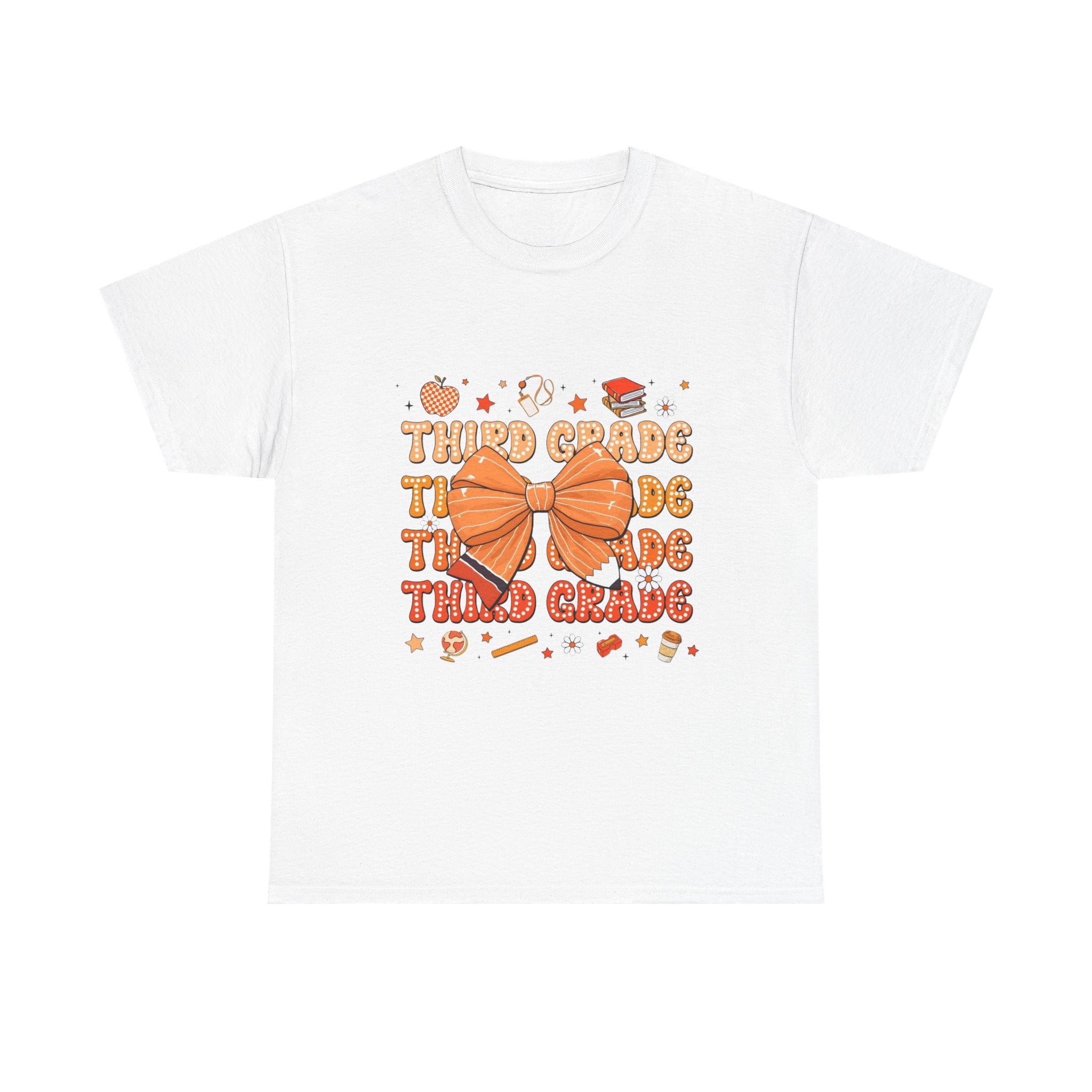 Third Grade Teacher Bow T‑Shirt — Cute Orange Back-to-School Tee